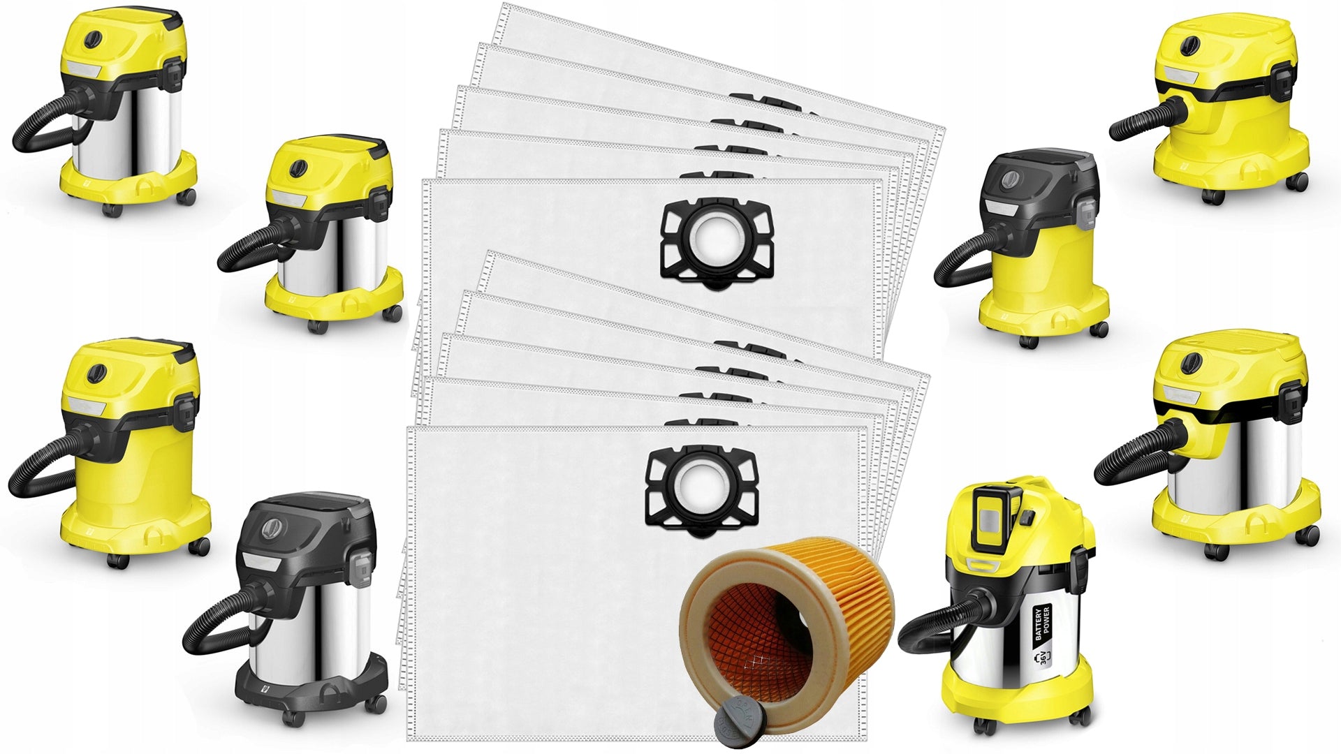 10x LARGE Vacuum Cleaner Bags KARCHER WD3 KFI 357 SE4001 WD2 PLUS + FILTER Manufacturer code ASH-1886
