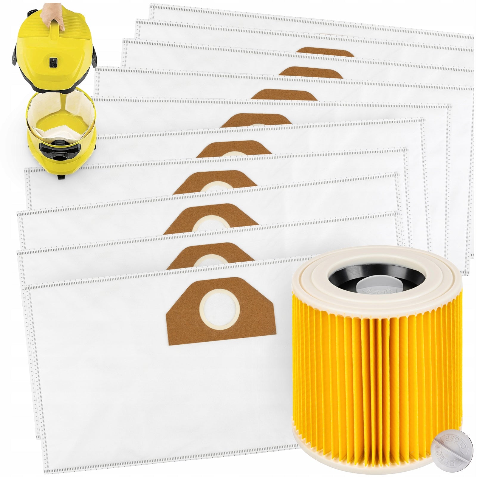 10x VACUUM CLEANER BAGS KARCHER WD3 WD2 SE4001 PLUS KWD V-17 V-15 V12 FILTER