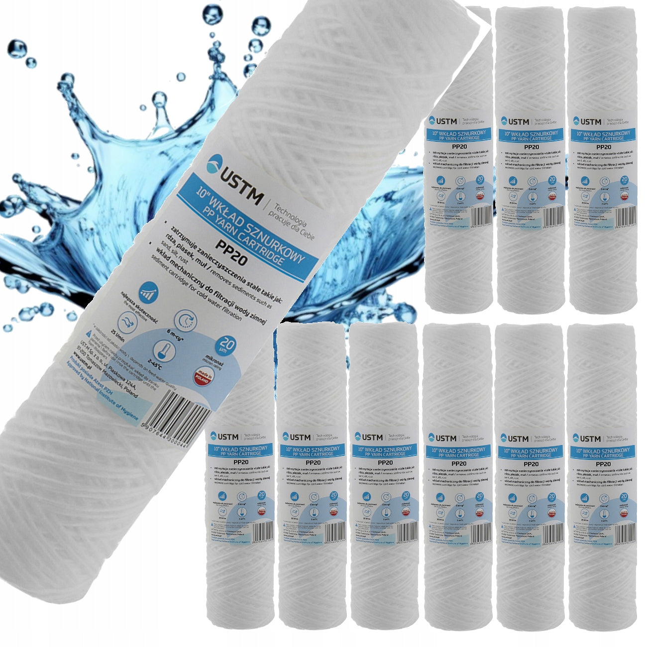 10x WATER FILTER Filter CARTRIDGE 10" STRING 20 MICRON PP20M. USTM