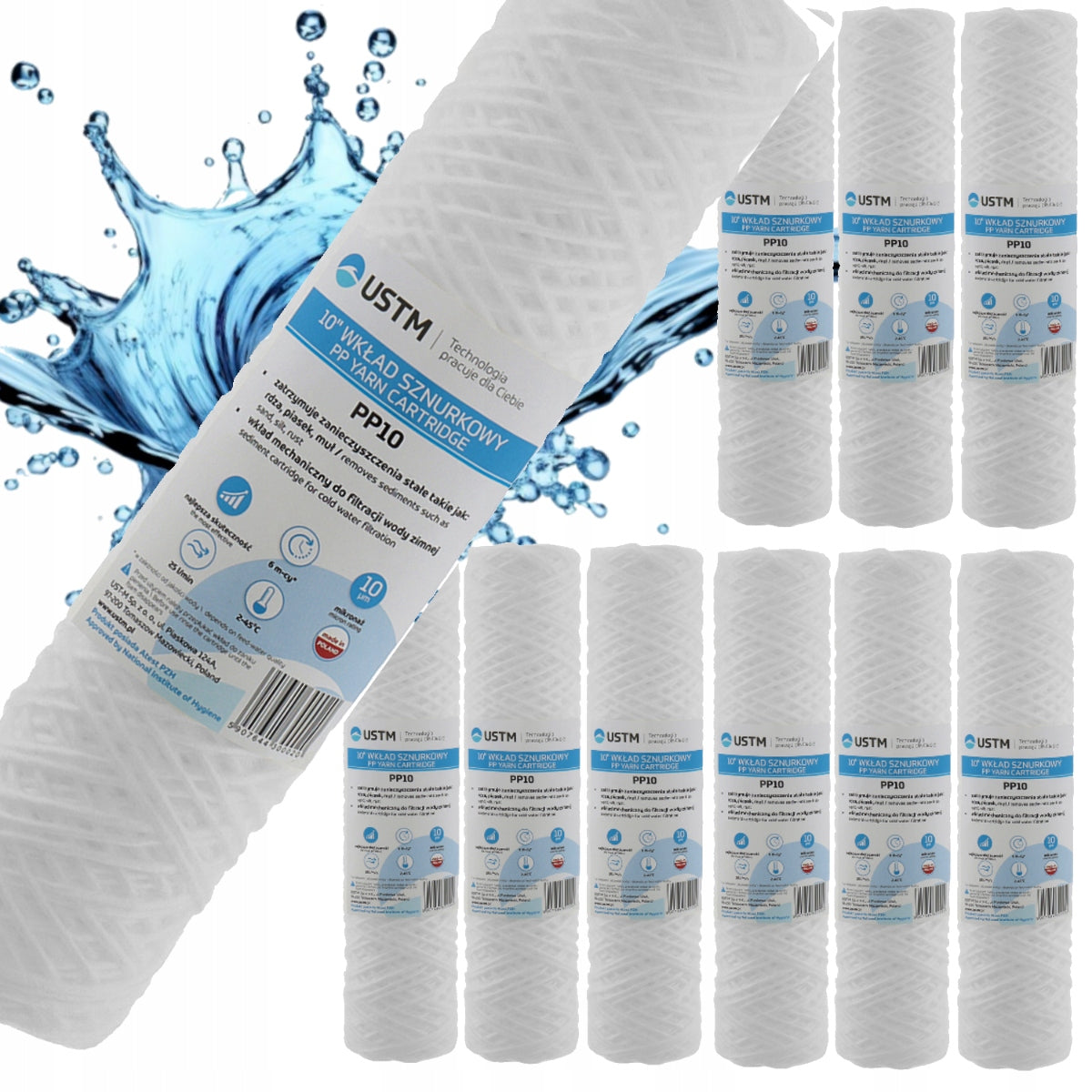 10x WATER FILTER String filter cartridge 10" 10 MICRON PP10M. USTM