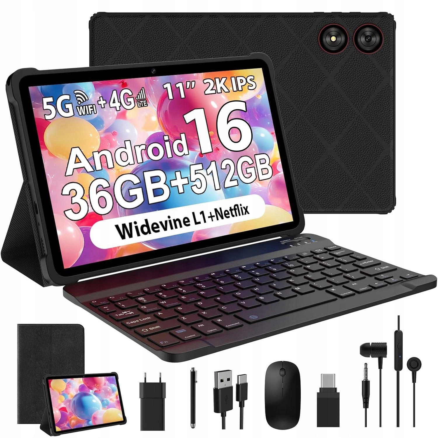 11-inch Octa-Core Android Tablet, 36GB RAM + 512GB Storage, 4G LTE/SIM, 5G WiFi, 2000x1200 2K Display
