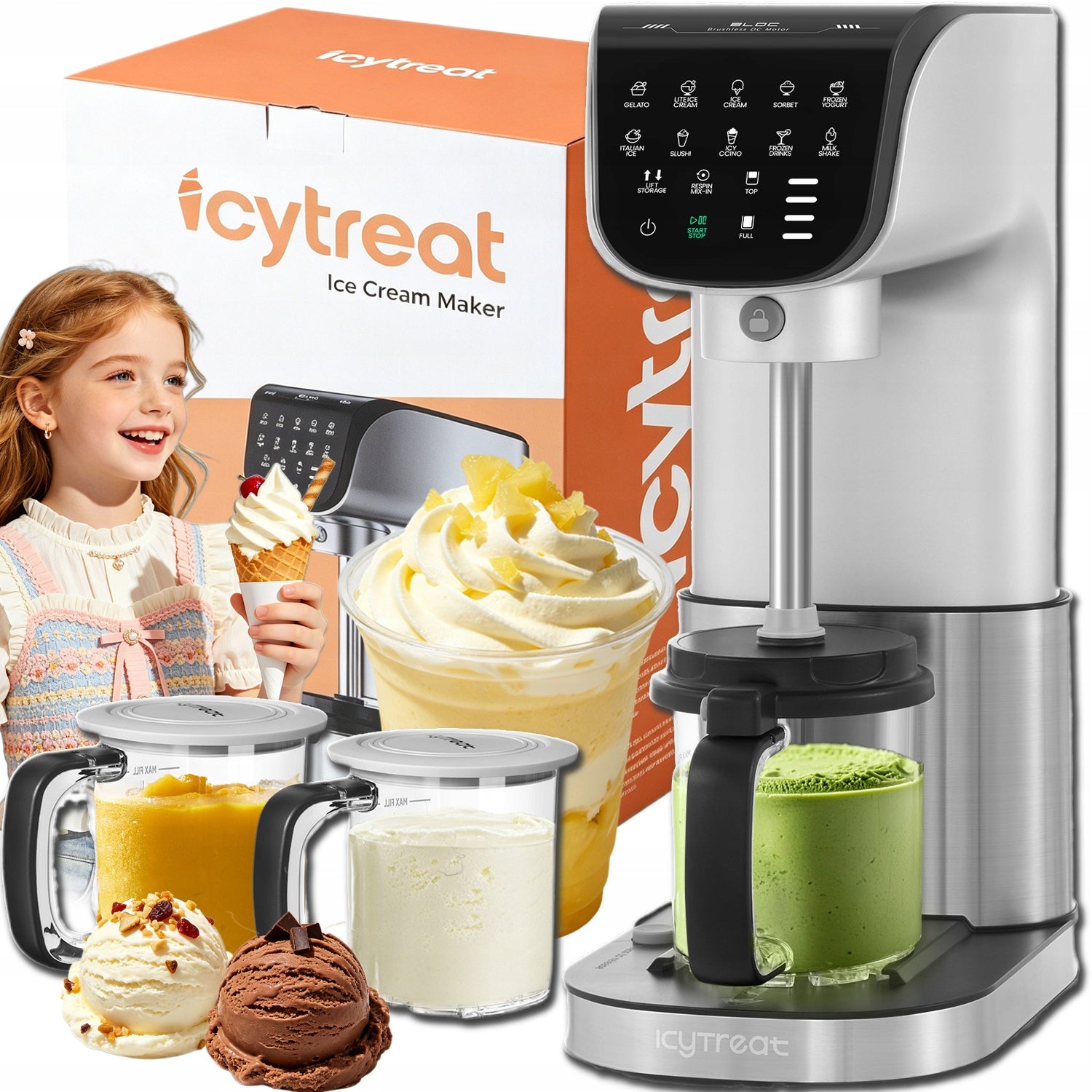 11in1 ICE CREAM MAKING MACHINE AUTOMATIC 3 CONTAINERS FOR GELATO PREPARATION