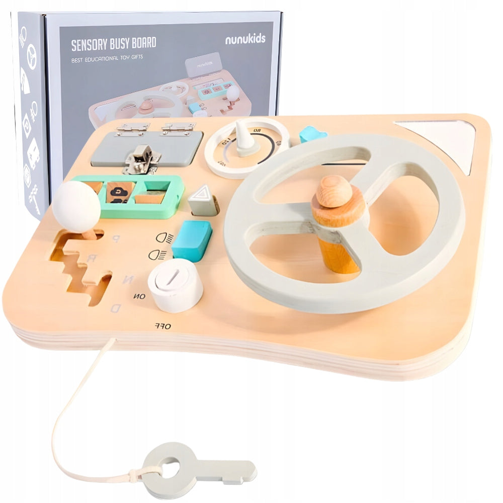 11in1 Sensory Wooden Montessori Steering Wheel Auto