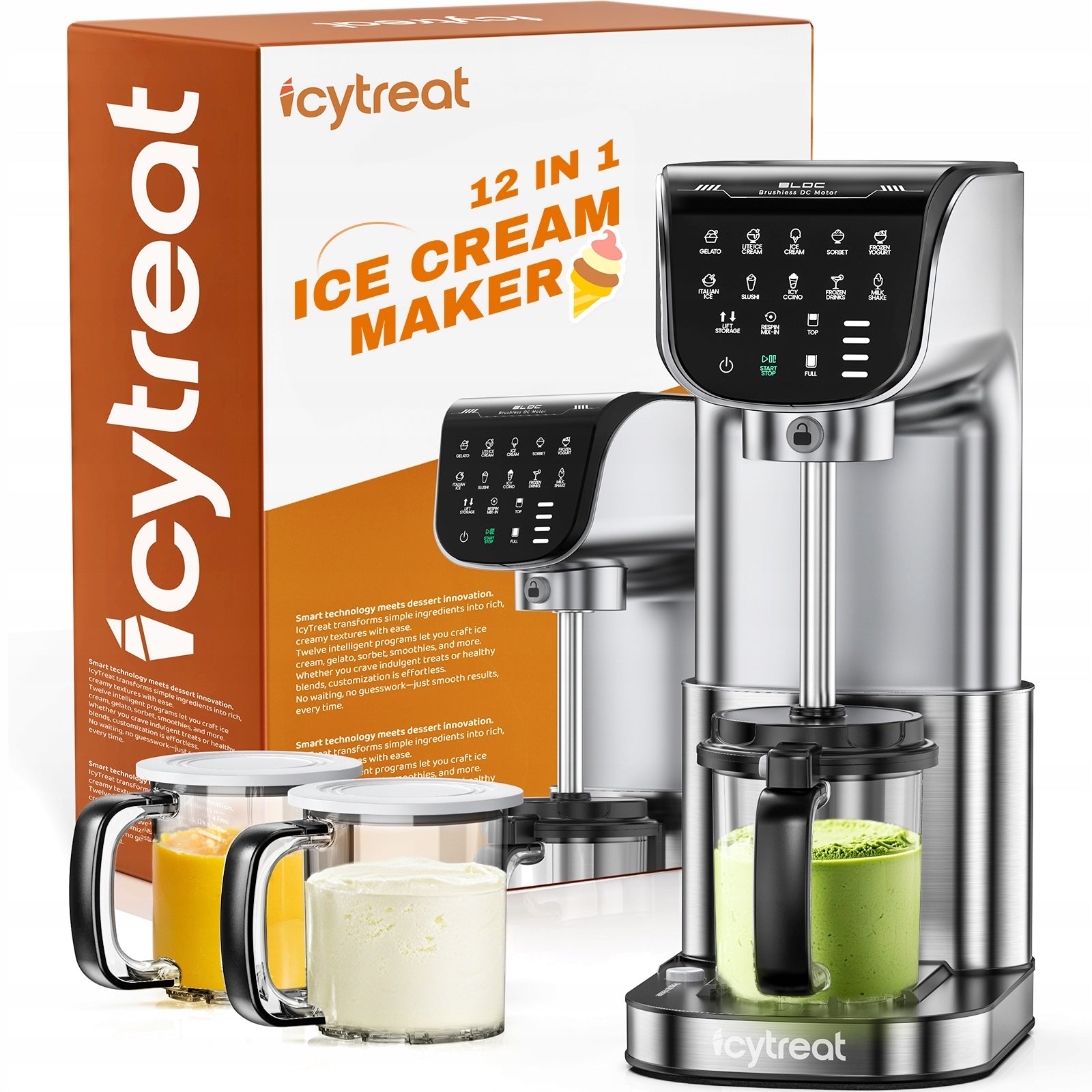 12 In 1 Ice Cream Machine Automatic Frozen Yogurt Maker 19 Oz for Home Use