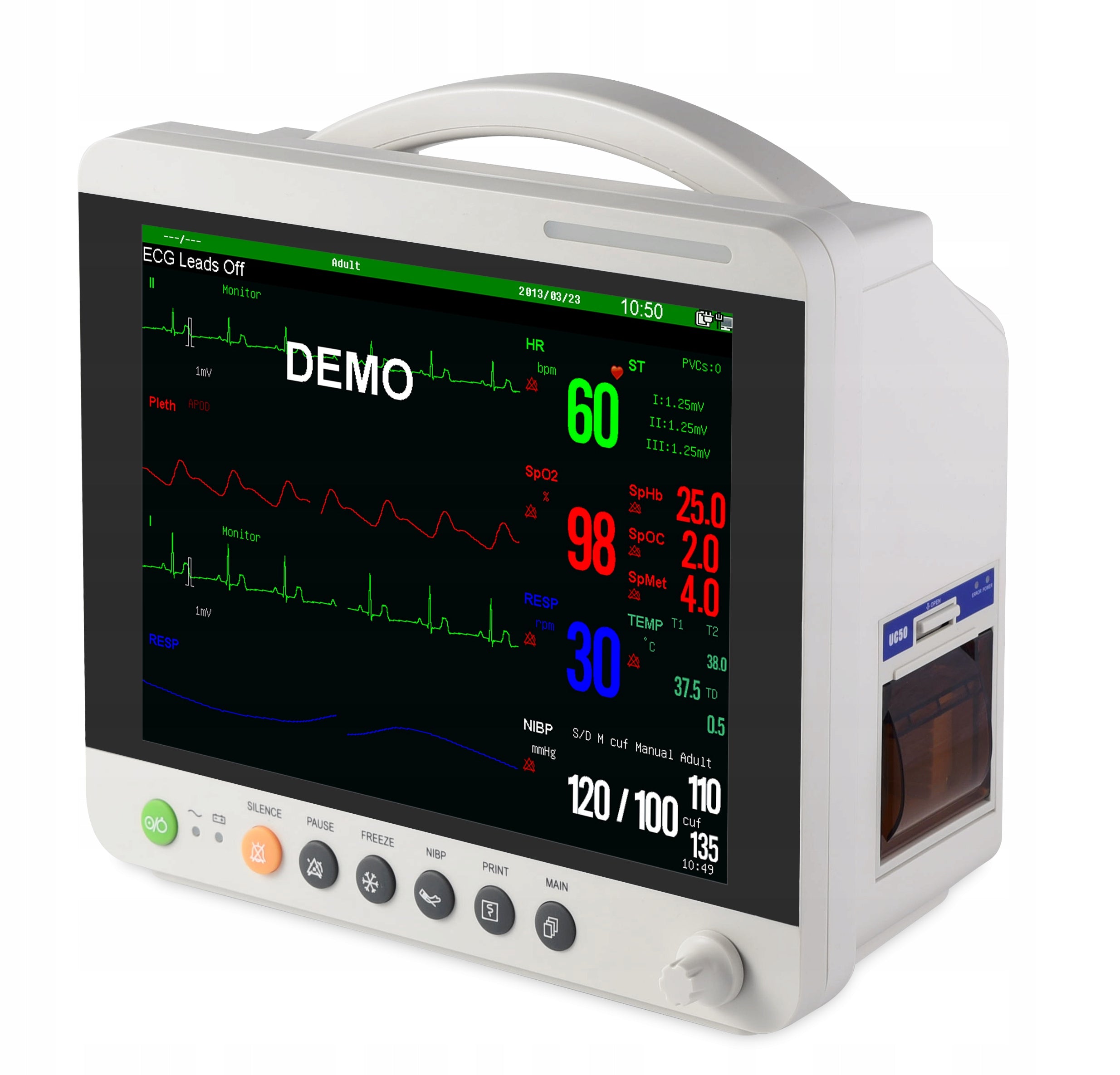 12 Inch New Portable Patient Monitor Vital Signs ICU CCU ECG NIBP SPO2 TEMP Color white