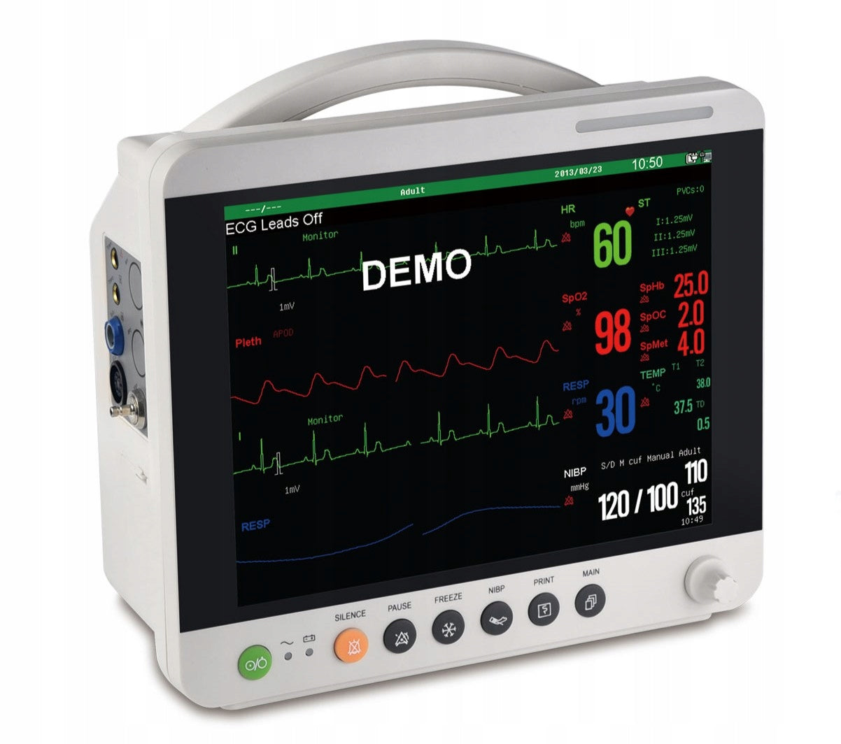 12 Inch New Portable Patient Monitor Vital Signs ICU CCU ECG NIBP SPO2 TEMP