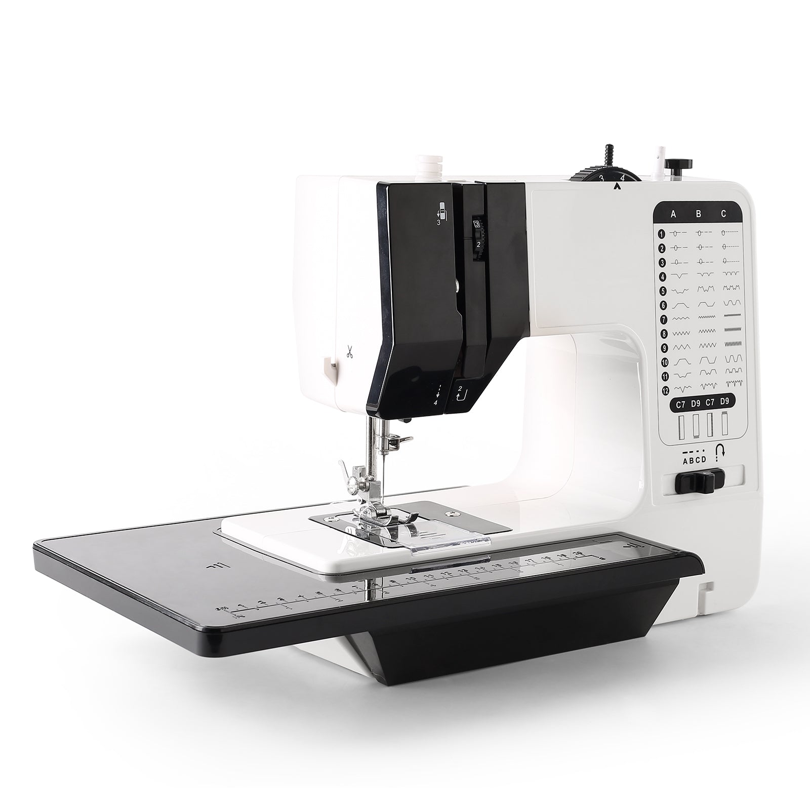 12-Needle Small Electric Sewing Machine With Retractable Table Dominant color white
