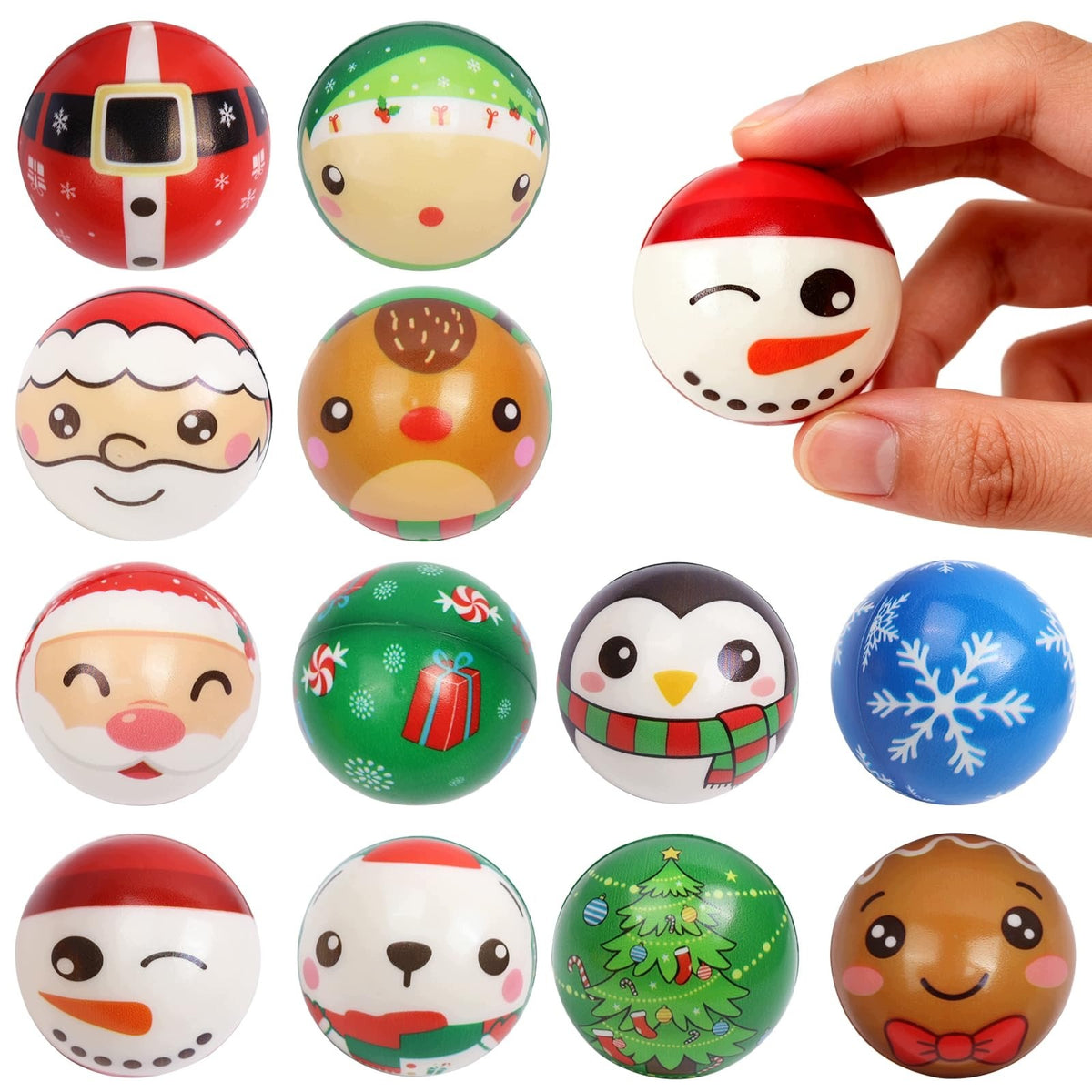 12 PCS CHRISTMAS SQUISHIES BALLS ANTI-STRESS SNOWMAN SANTA CLAUS