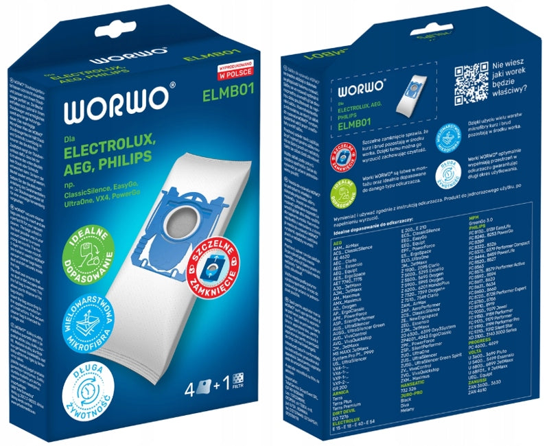 12 X VACUUM CLEANER BAGS ELECTROLUX PHILIPS AEG WORWO ELMB01 Manufacturer code Perfect Bag