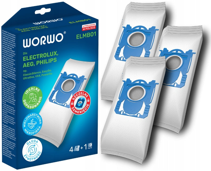 12 X VACUUM CLEANER BAGS ELECTROLUX PHILIPS AEG WORWO ELMB01