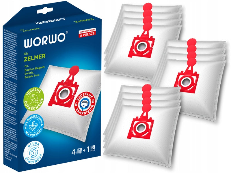 12 X VACUUM CLEANER BAGS ZELMER JUPITER SOLARIS MAGNAT 49.4200 ZMB03 WORWO