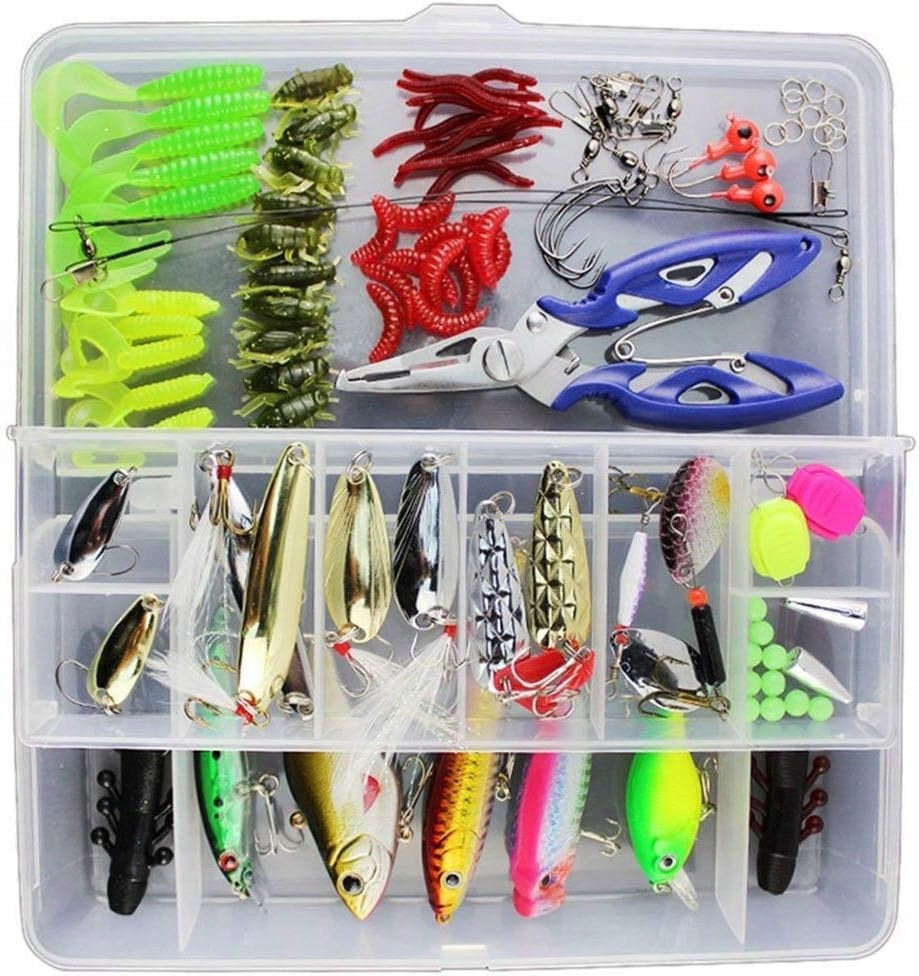 120 pcs mixed fishing lures including spinners, VIB, hooks on
