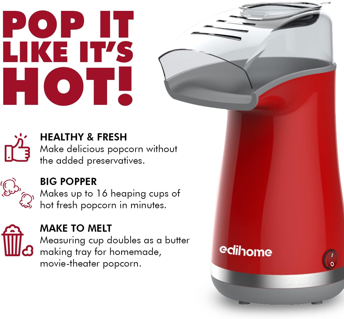 1200W EDIHOME POPCORN MACHINE READY IN 2 MINUTES RED Packaging status original