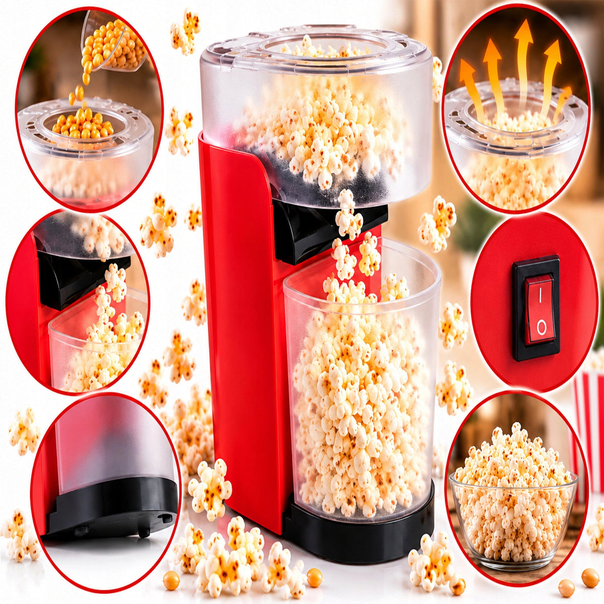 1200W FAT FREE POPCORN MACHINE FOR HOME AUTOMATIC DEVICE 230V