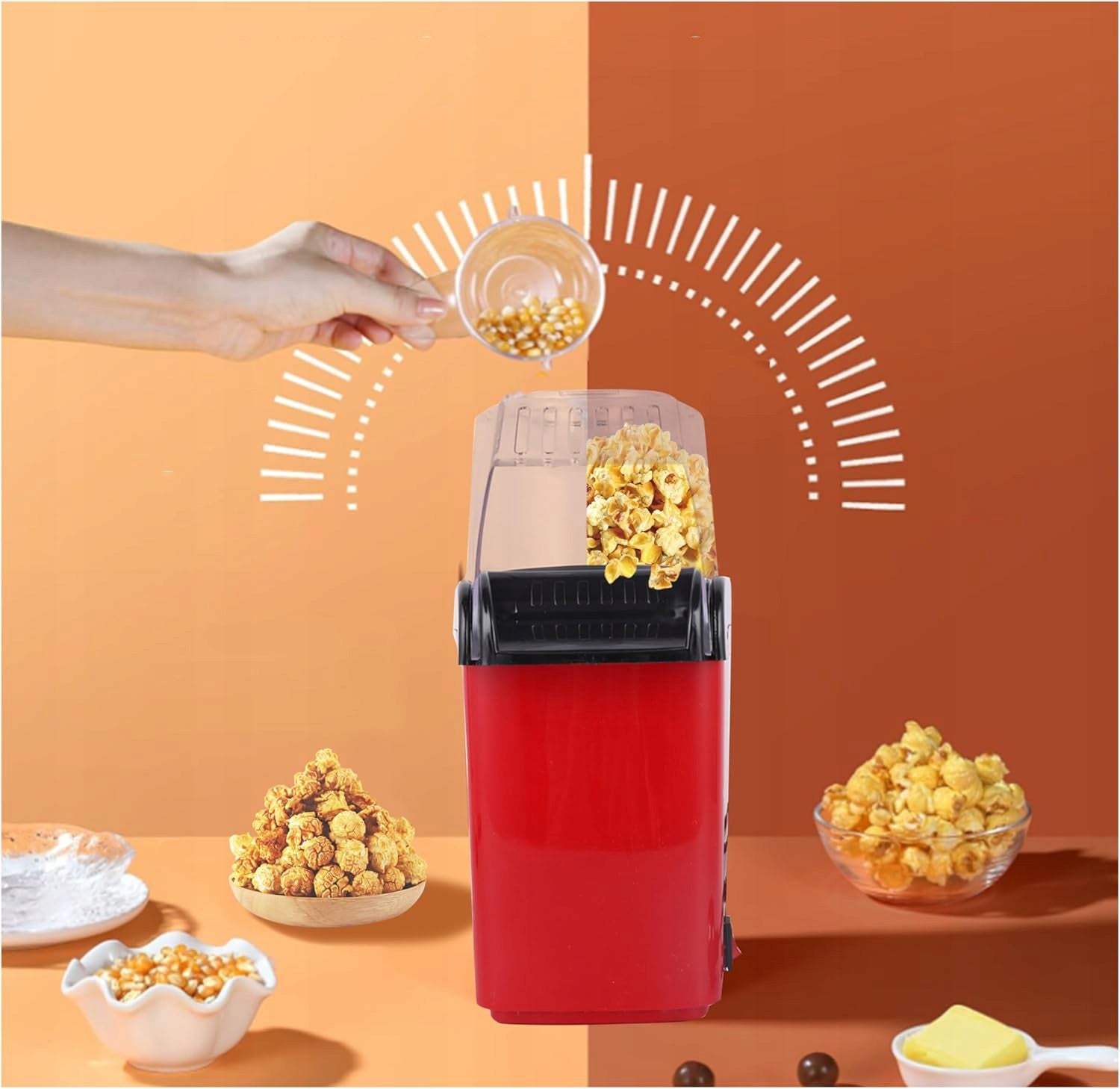 1200W FAT FREE POPCORN MACHINE WITH TRANSPARENT COVER Dominant color red