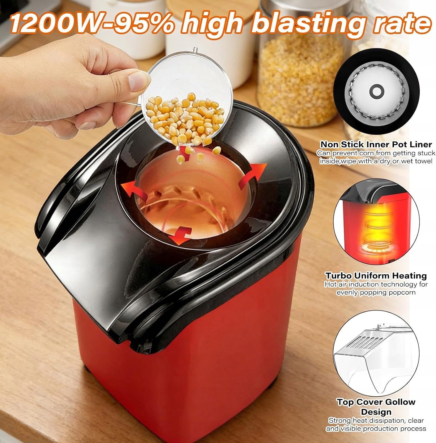 1200W HOT AIR POPCORN MACHINE WITHOUT OIL READY IN 3 MIN Packaging status original