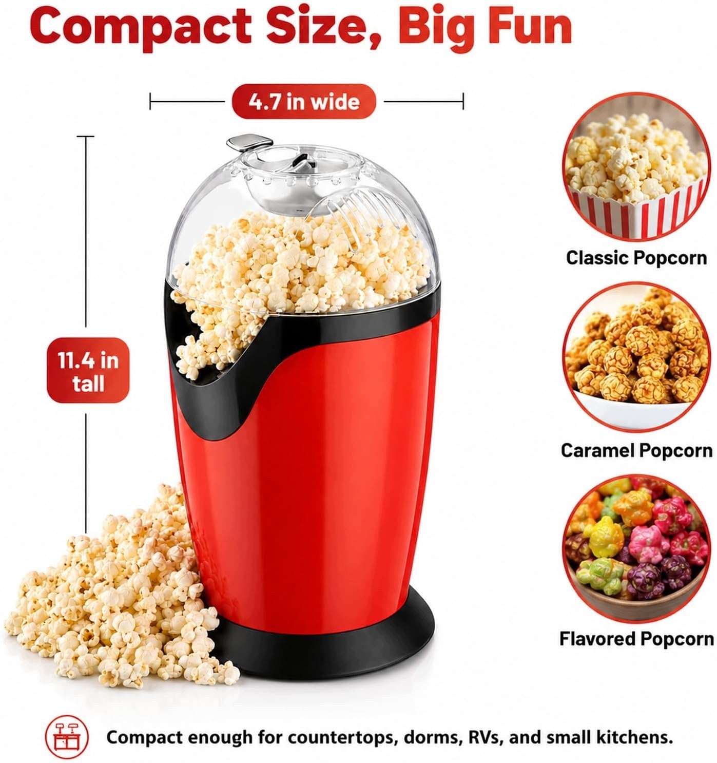 1200W OIL-FREE HOT AIR POPCORN MACHINE 2 MIN Packaging status original