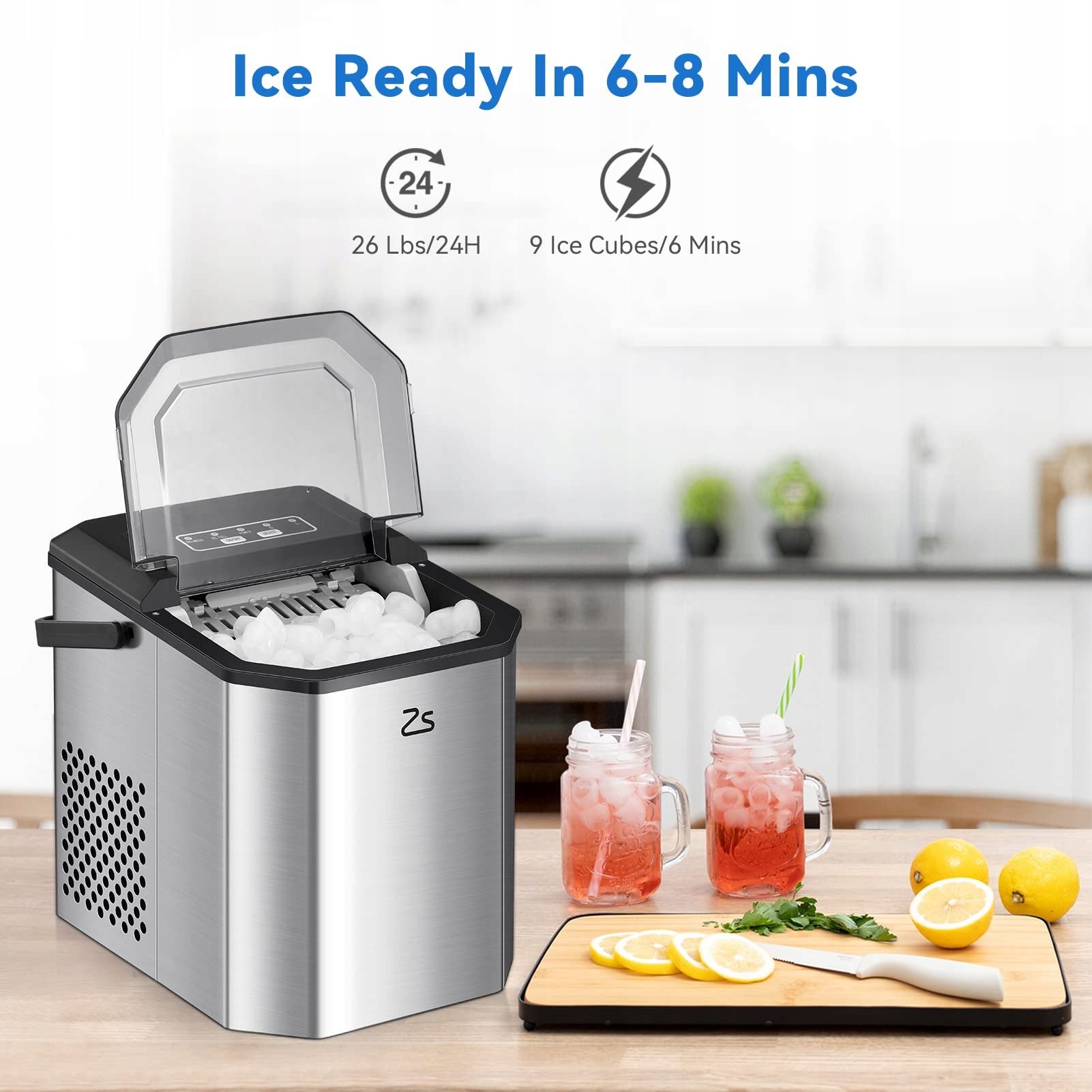 120W Ice Maker 22x29x29cm, 9 Cubes in 6 Min, 12kg/24h, Self Clean Manufacturer code 881679692815