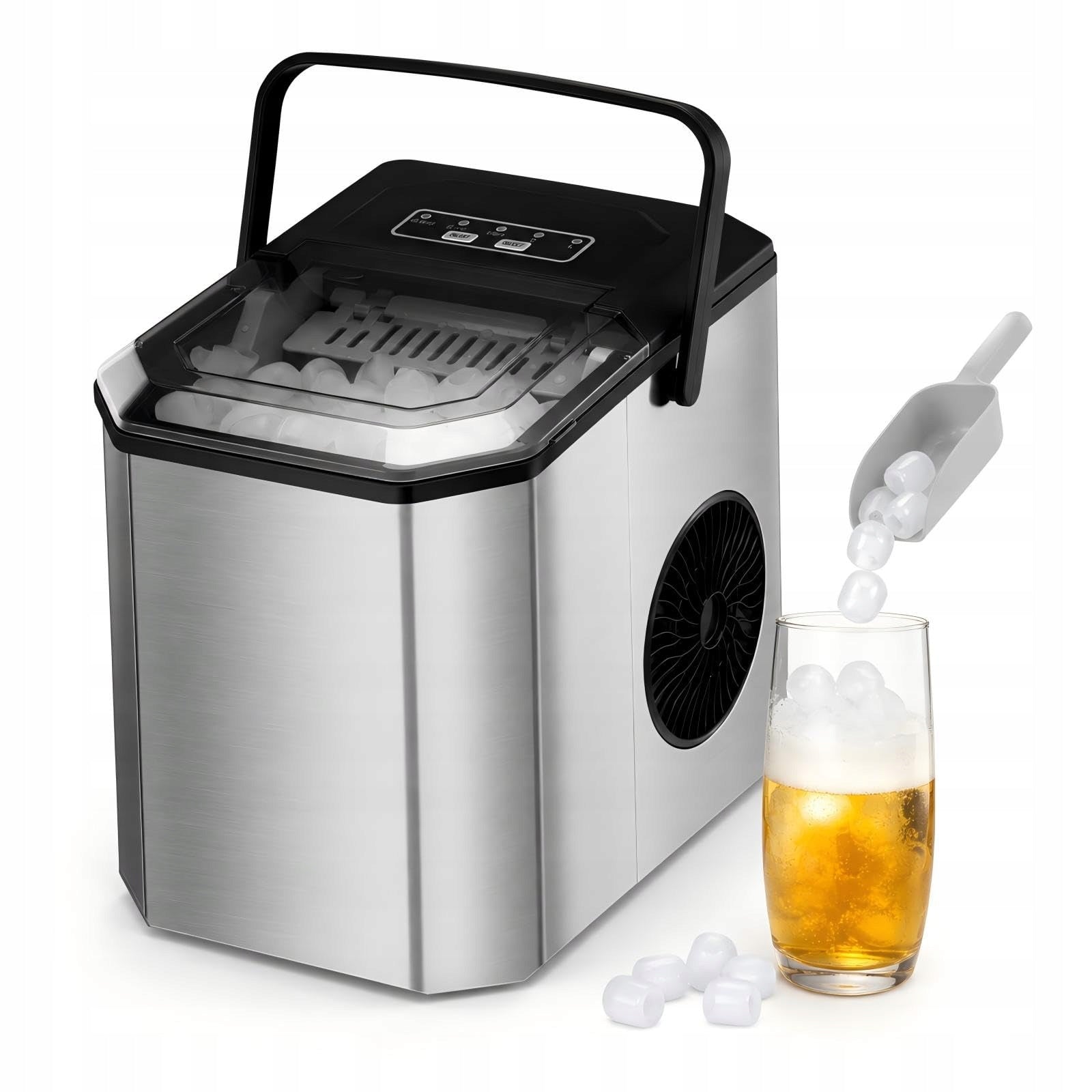 120W Ice Maker 22x29x29cm, 9 Cubes in 6 Min, 12kg/24h, Self Clean