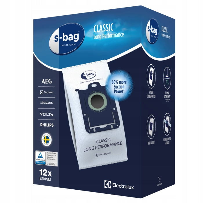 12×Bags for vacuum cleaner Electrolux E201SM / S-BAG Long Performance original