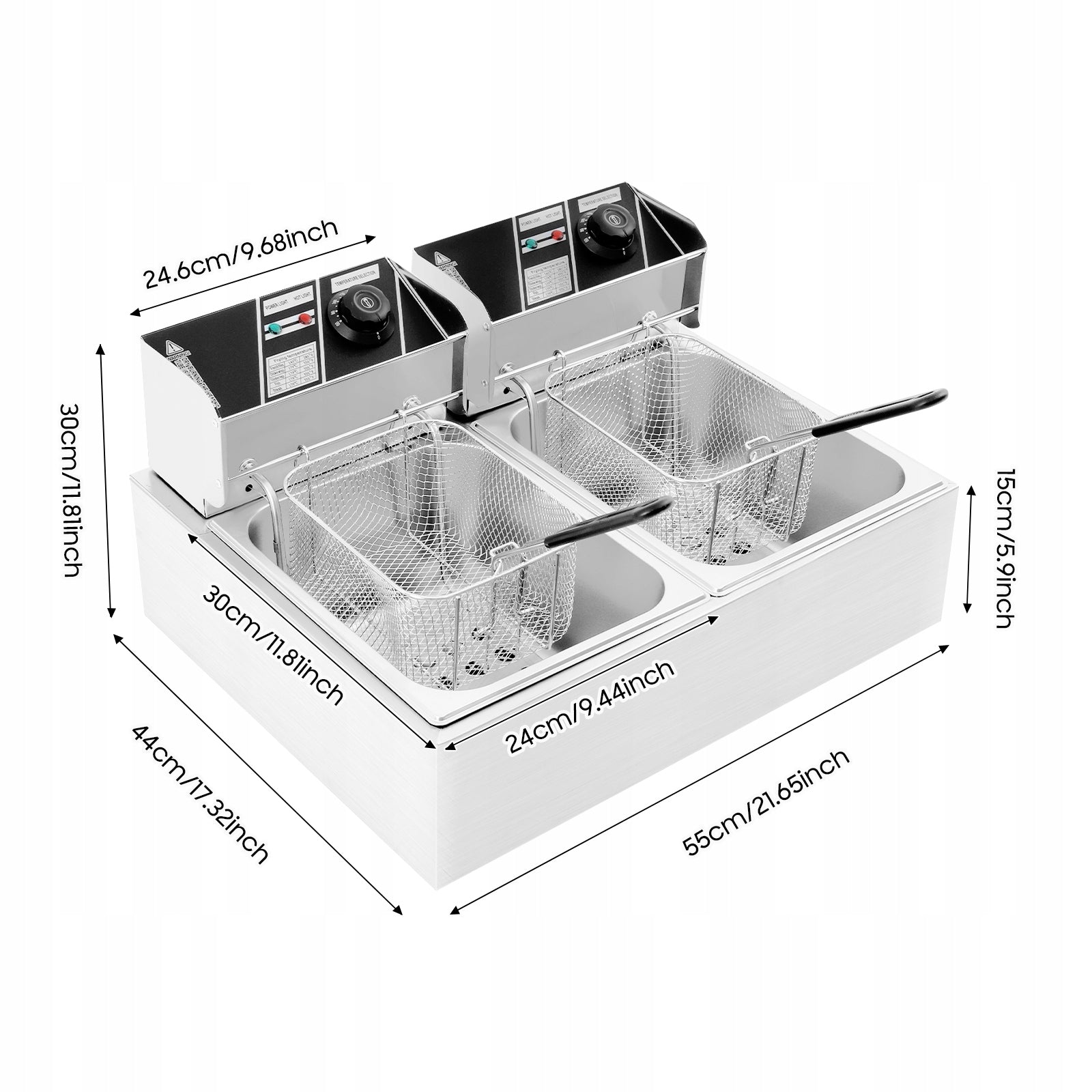 12L Commercial Dual Tank Deep Fryer, 2x2.5kW Electric Basket Fryer for Shop Manufacturer code j051