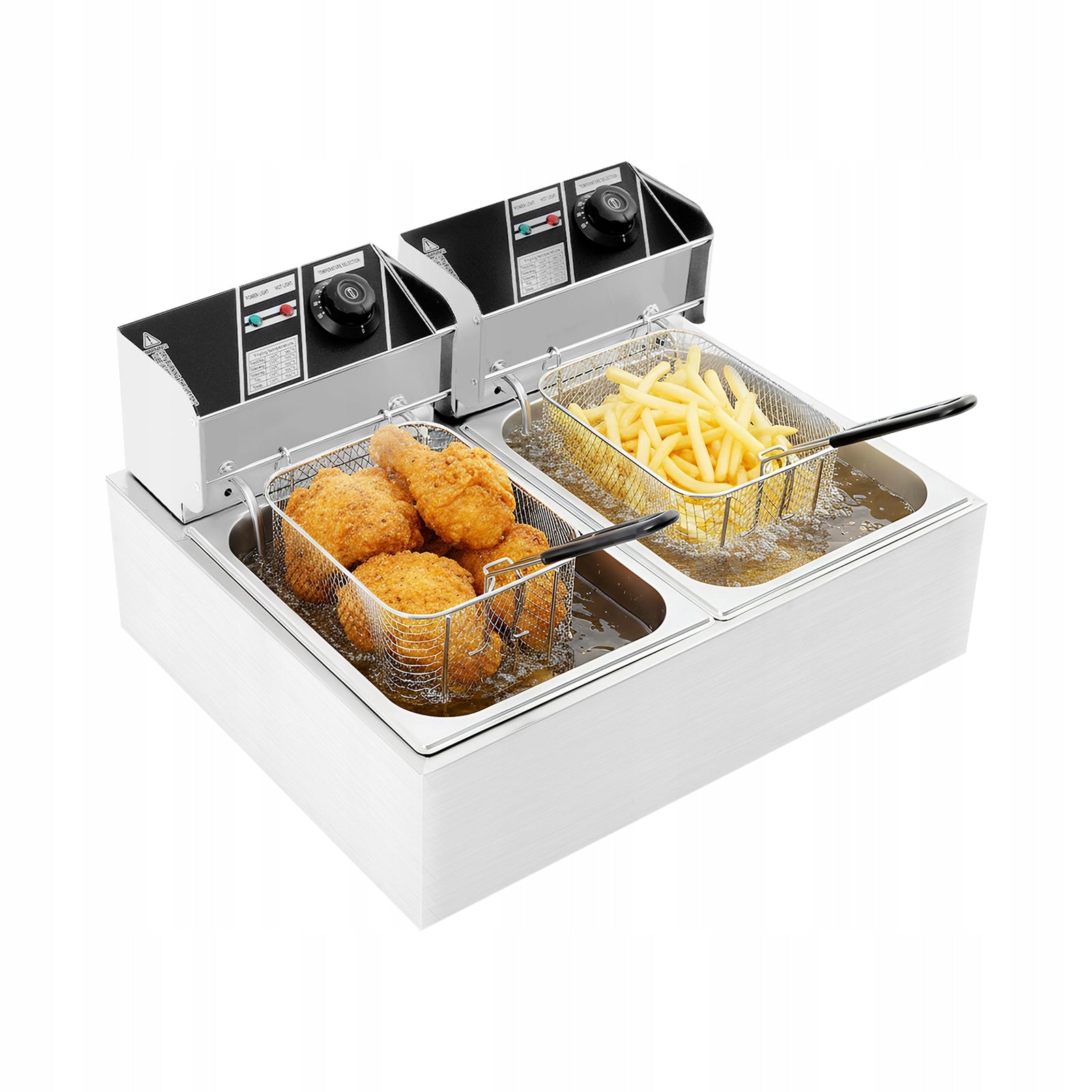 12L Commercial Dual Tank Deep Fryer, 2x2.5kW Electric Basket Fryer for Shop