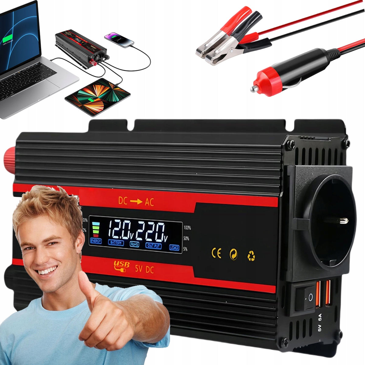 12V 220V 2000W 5A CONVERTER CAR VOLTAGE USB INVERTER SAFE