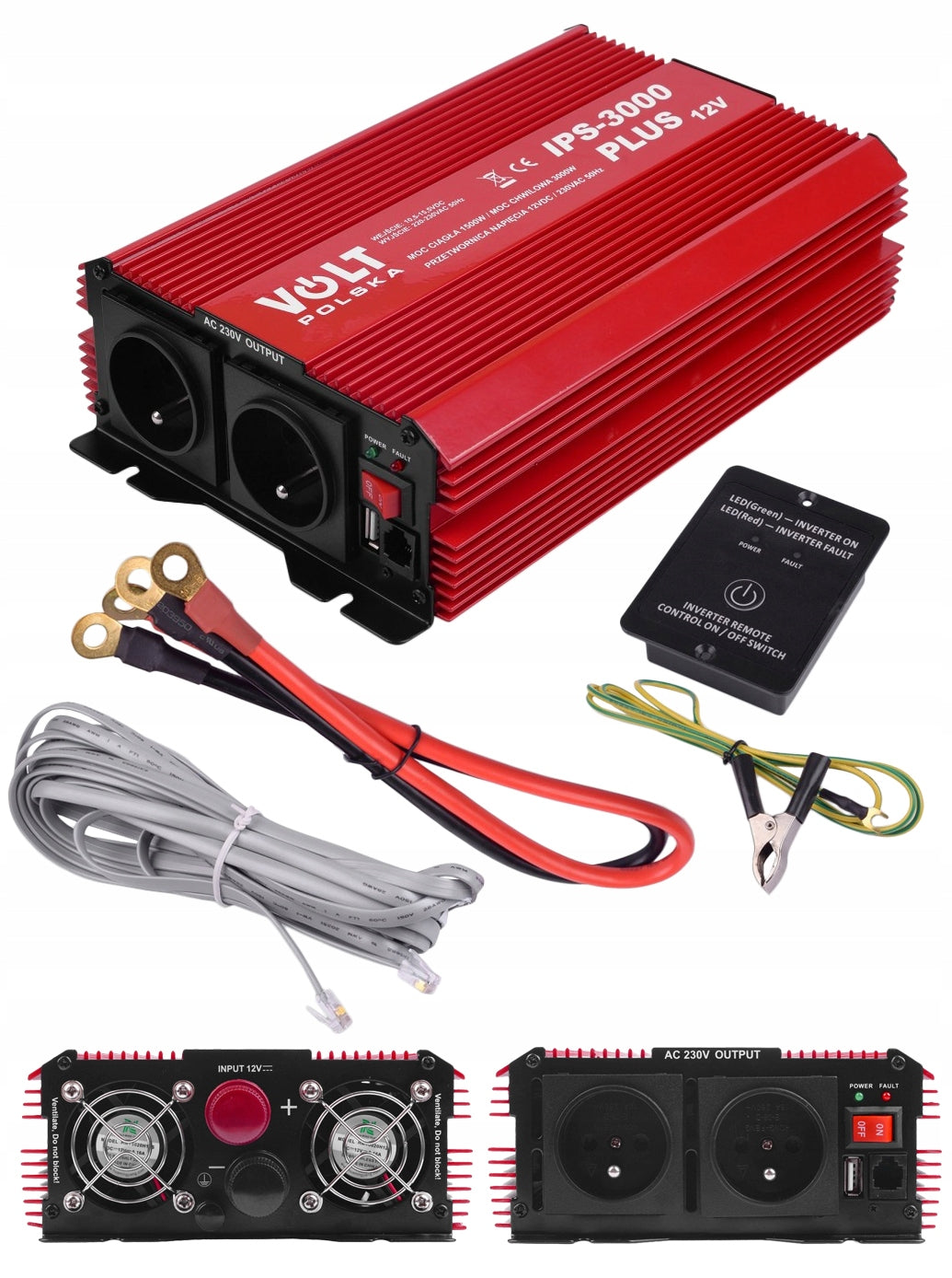 12V 230V 1500W 3000W CAR BATTERY CONVERTER VOLT PL USB REMOTE CONTROL