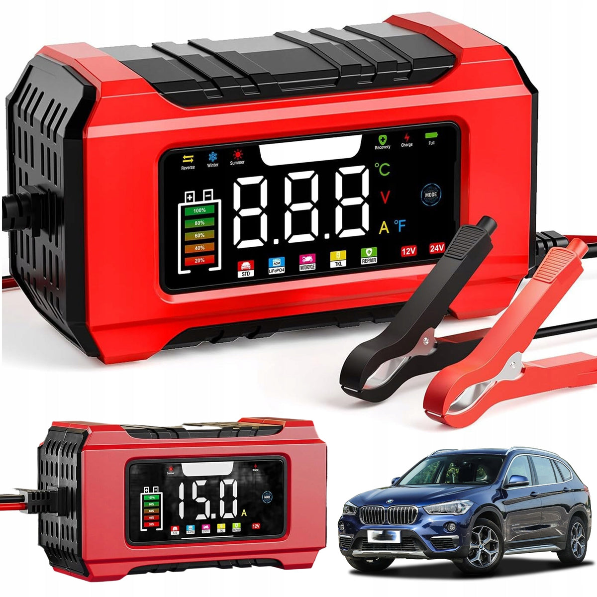 12V/24V SMART CHARGER WITH BATTERY TESTER AND TKL MODE FOR AGM STD GEL