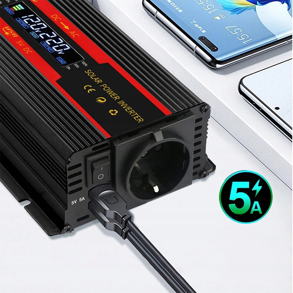 12V/24V TO AC 220V 2000W DC VOLTAGE CONVERTER WITH USB LCD DISPLAY Effective power 1000 W