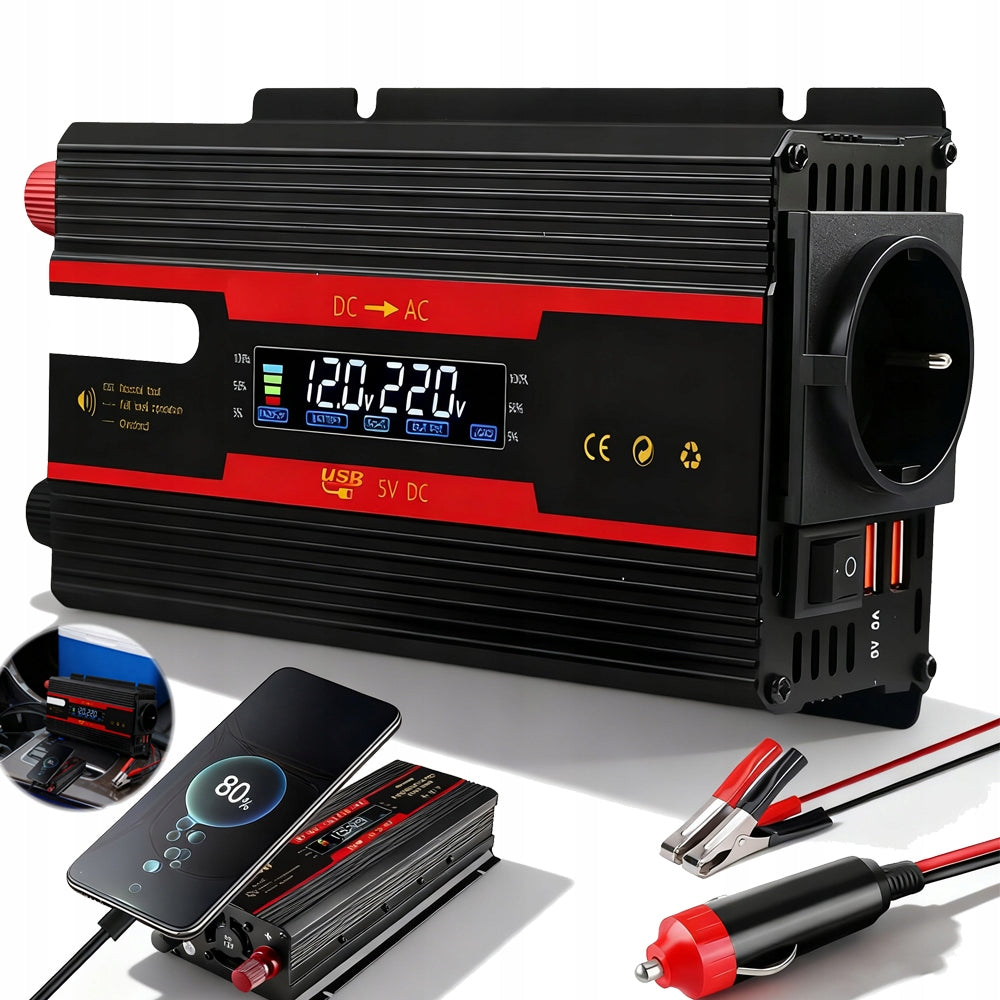 12V/24V TO AC 220V 2000W DC VOLTAGE CONVERTER WITH USB LCD DISPLAY
