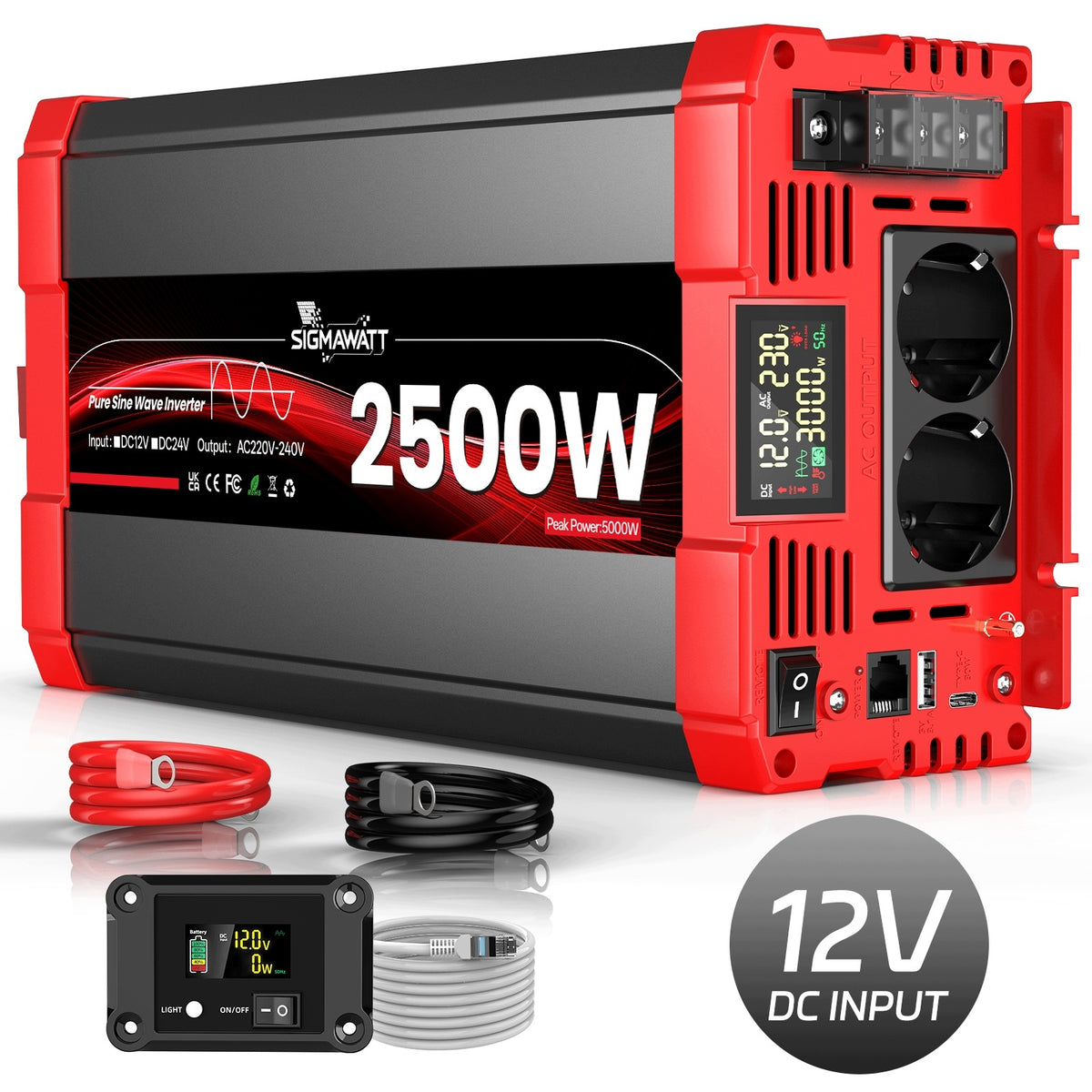12V 2500W Continuous Pure Sine Wave Inverter, Car Power Inverter