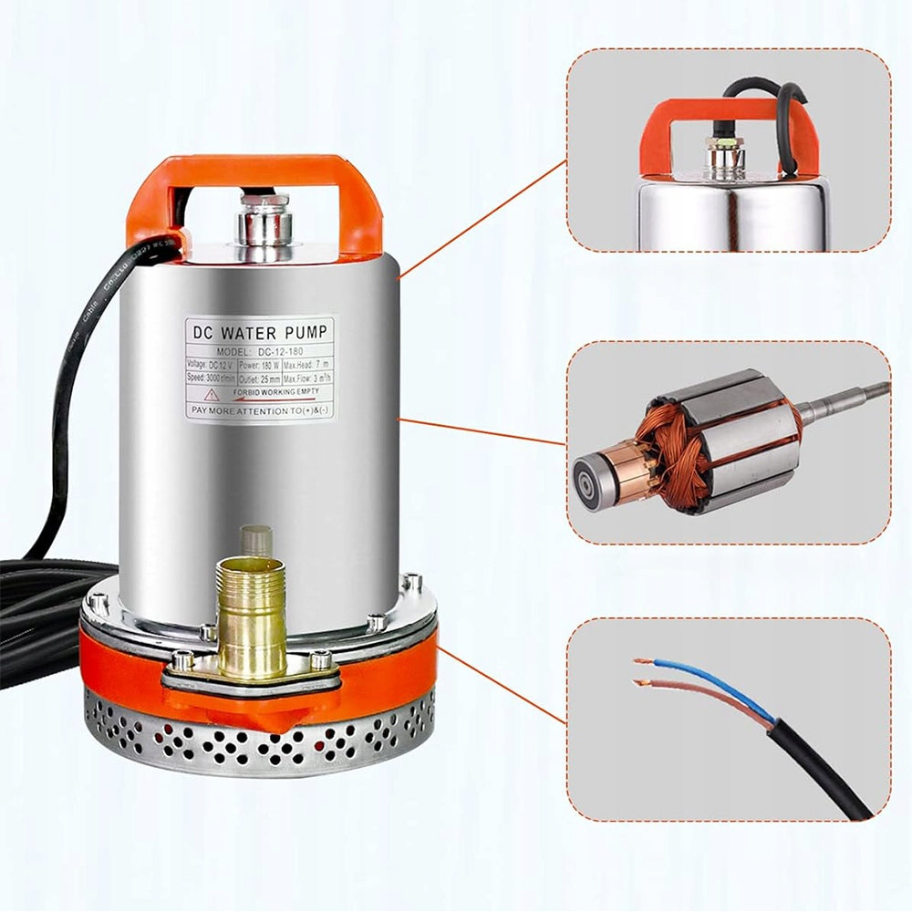 12V DC 3000 L/H SILENT SUBMERSIBLE PUMP HIGH EFFICIENCY AND HIGH FLOW RATE EAN (GTIN) 750749243106