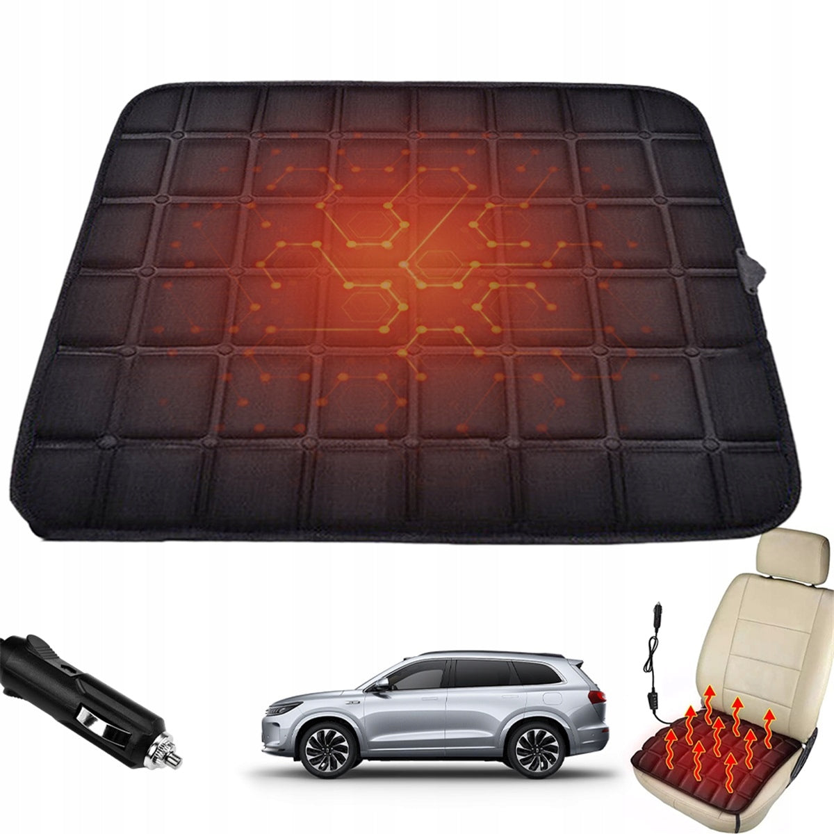 12V HEATED CUSHION FOR CAR WITH INTELLIGENT PROTECTION BLACK