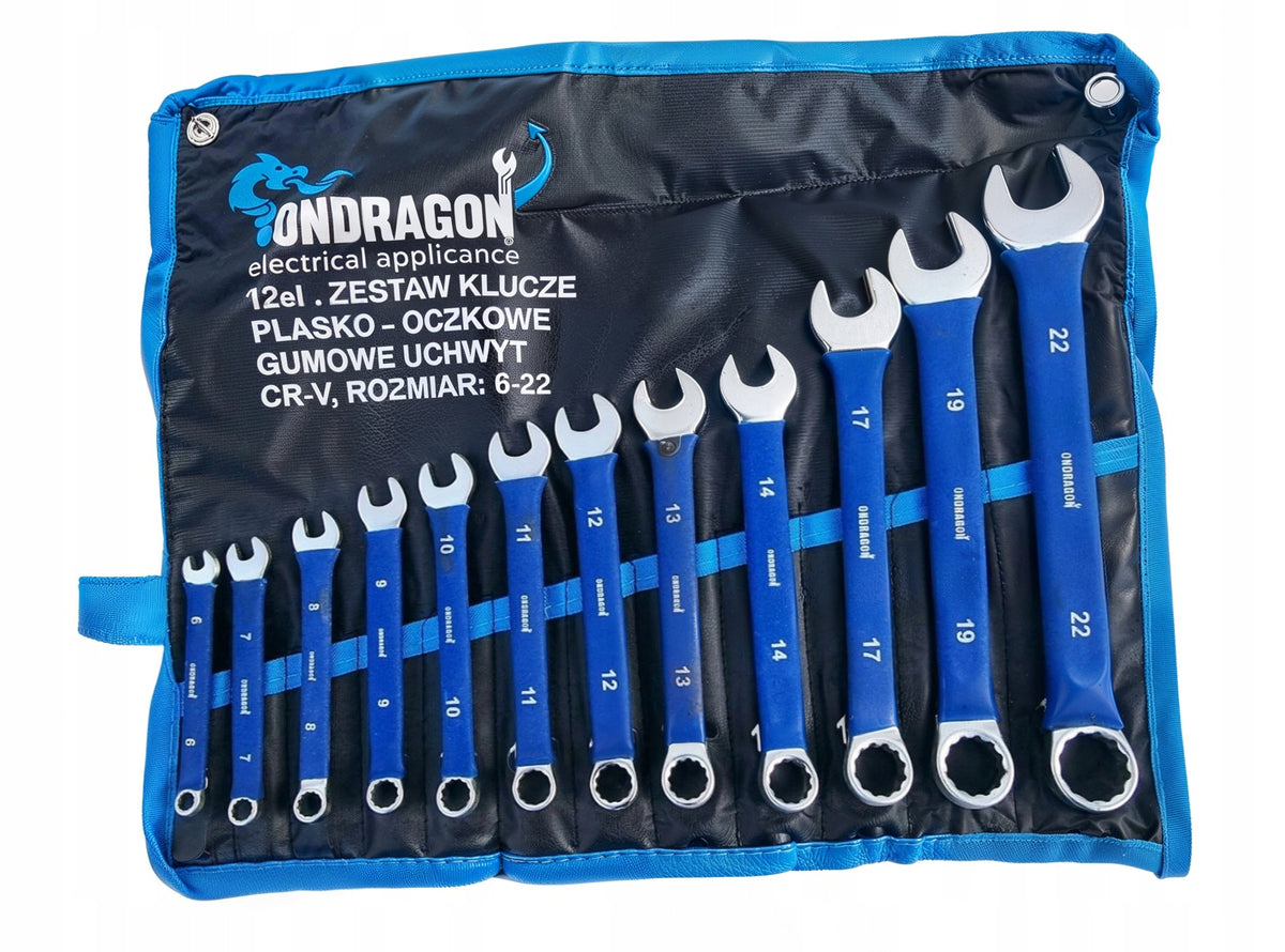 12el WRENCHES FLAT-EYE WRENCHES FLAT SET OF KEYS WITH RUBBER CASE 6-22mm Brand Ondragon