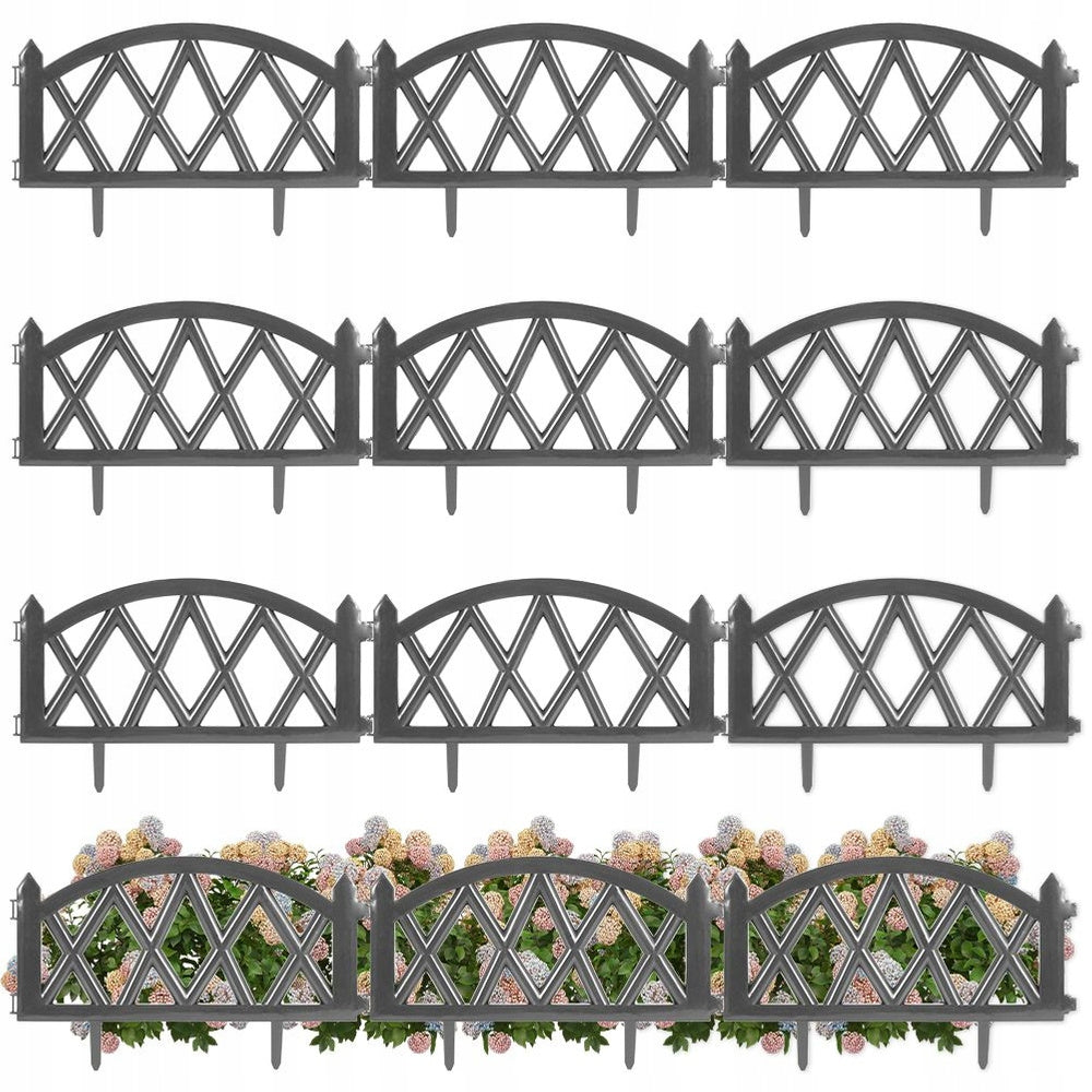 12x GARDEN Fence plastic grey border palisade edging lawn 600 cm