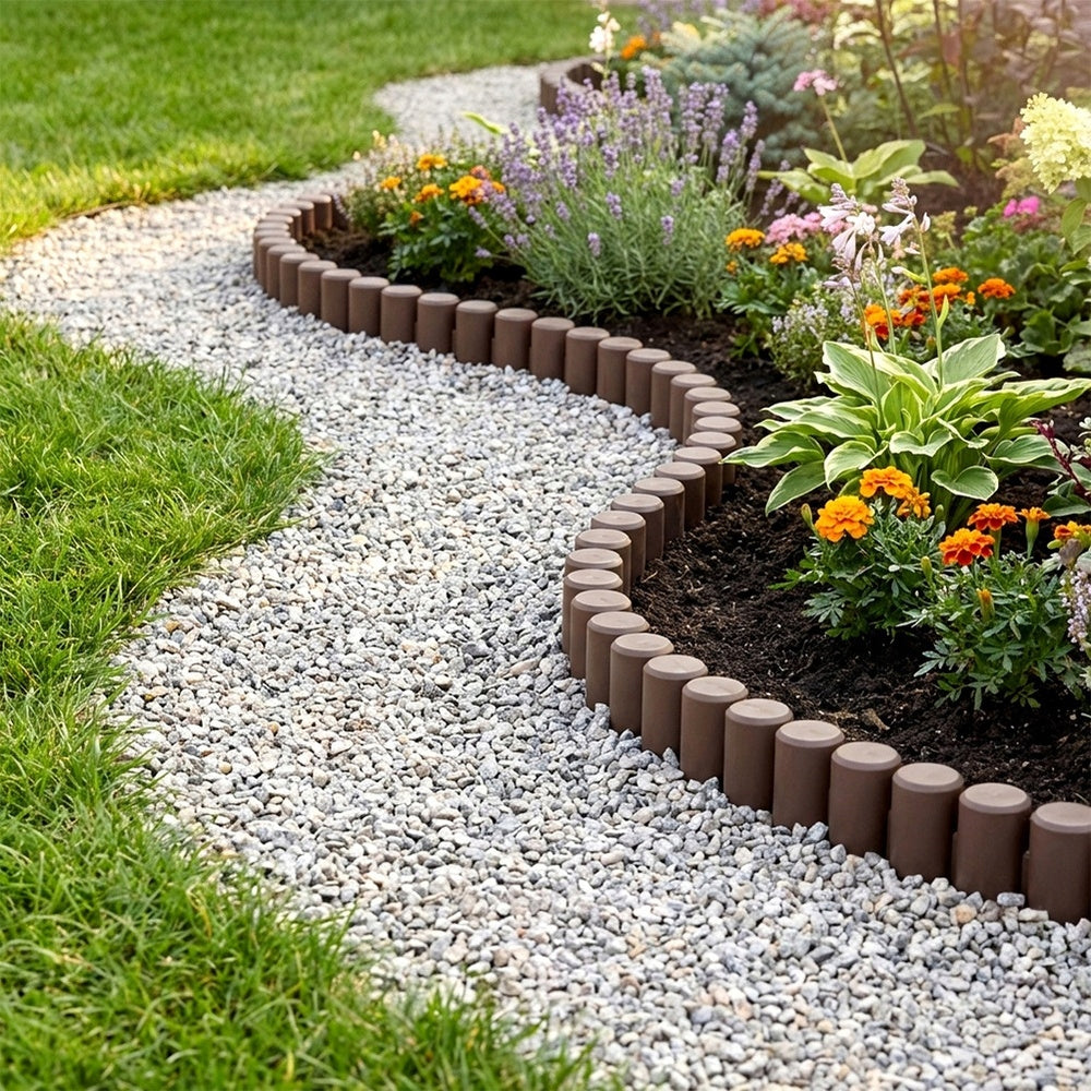 12x GARDEN Palisade brown fence border lawn edging beds 660cm Color brown