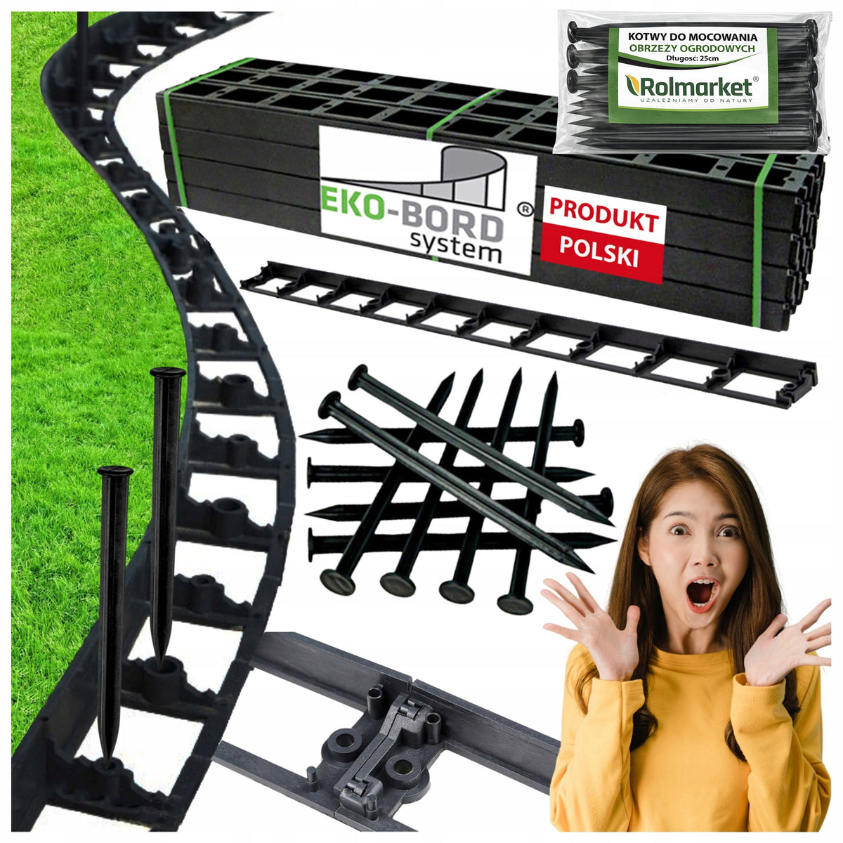 12x Lawn Garden edging 27mm Plastic edging For Garden 1m +Anchors