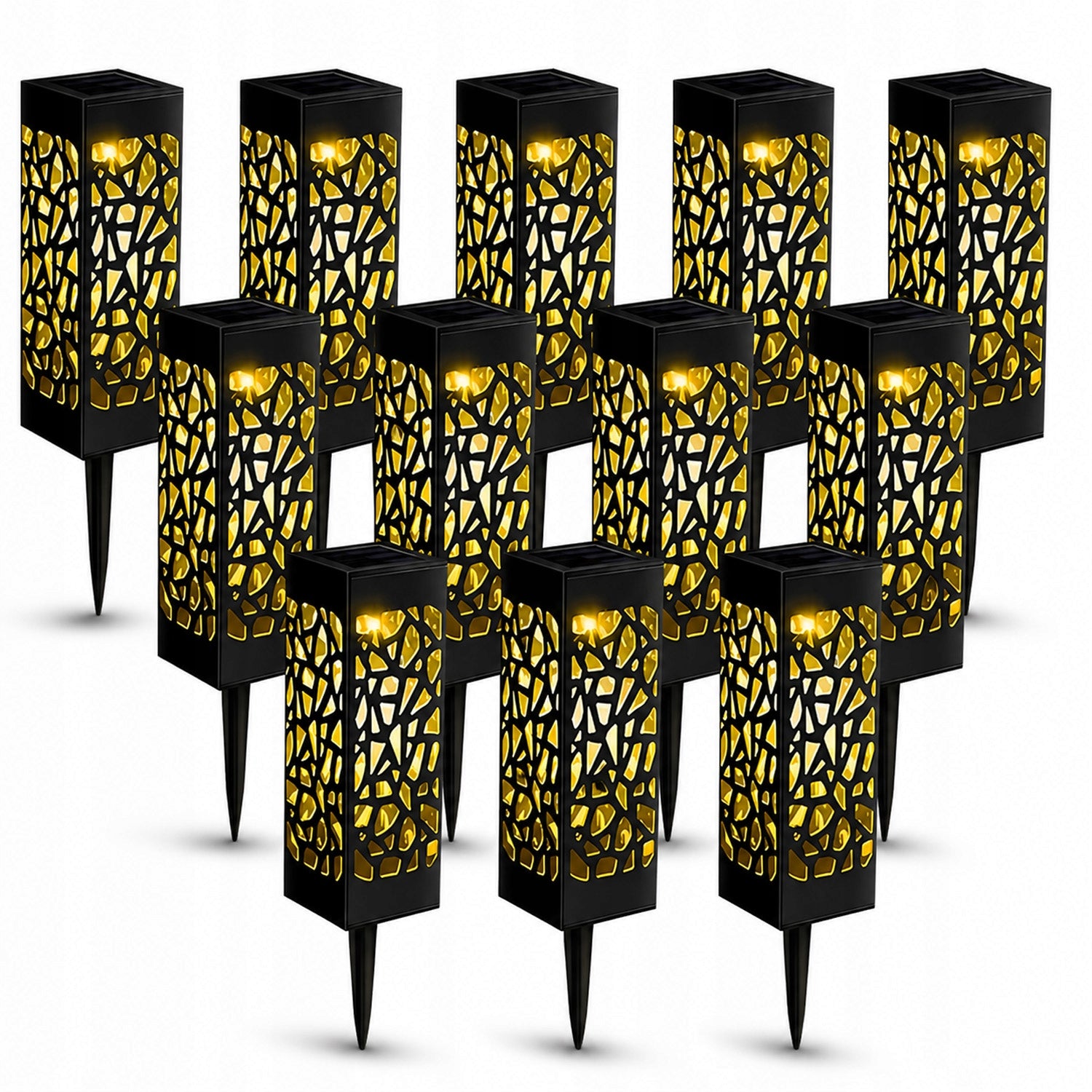 12x SOLAR GARDEN LAMP OPENWORK FLAME LED LANTERN POST WHITE WARM Manufacturer code lampki solarne ogrodowe ażurowe wbijane