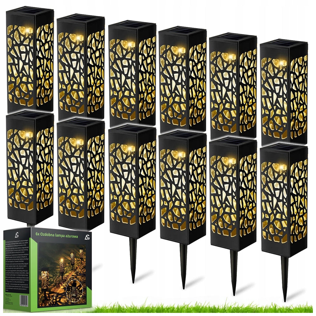 12x SOLAR LAMP OPENWORK DECORATIVE HAMMERED LED GARDEN SET OF 12 PIECES XXL