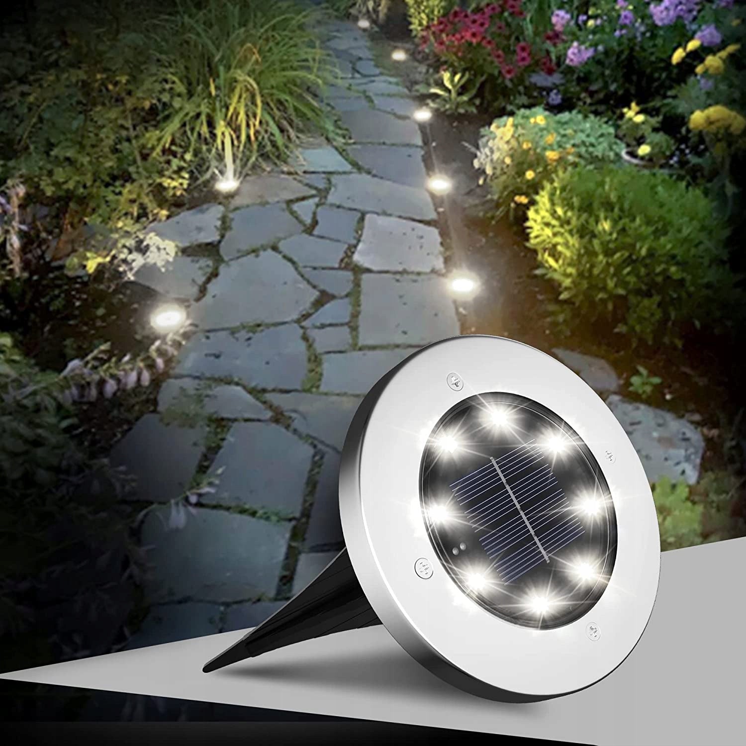12x SOLAR LED GARDEN LAMP HAMMERED DISK FOR GARDEN GROUND STRONG 8LED Manufacturer code 5146*12