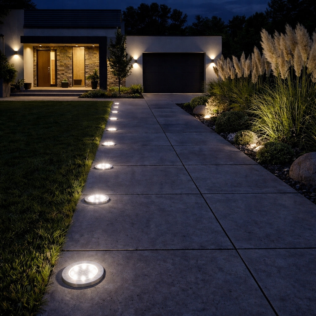 12x SOLAR LED GARDEN LAMP HAMMERED DISK FOR GARDEN GROUND STRONG 8LED Total height 14 cm
