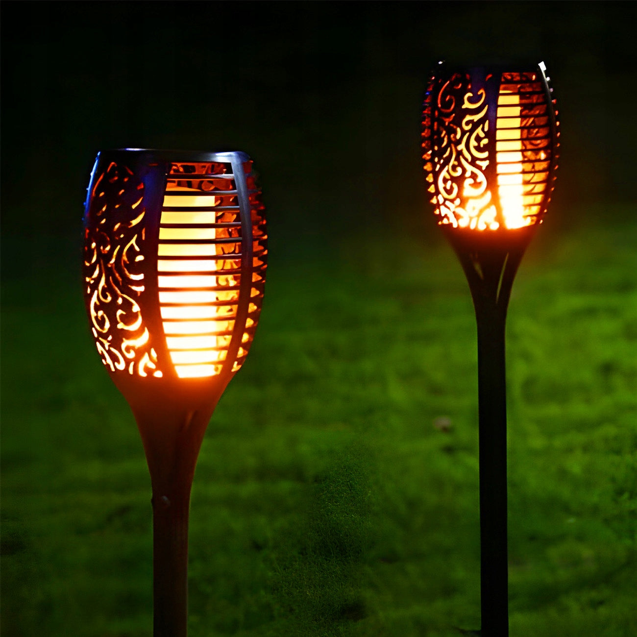 12x SOLAR LED LIGHTS GARDEN TORCH HAMMERED FLAME GARDEN FIRE Color black