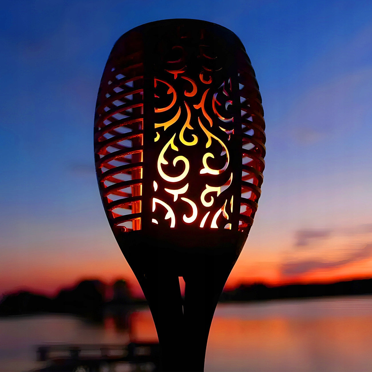12x SOLAR LED LIGHTS GARDEN TORCH HAMMERED FLAME GARDEN FIRE Packaging status original