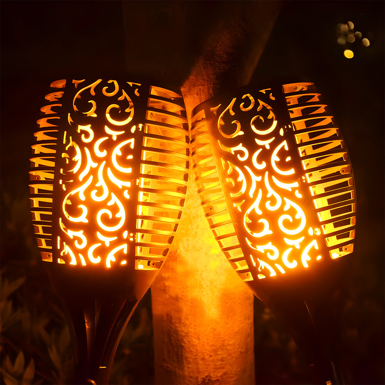 12x SOLAR LED LIGHTS GARDEN TORCH HAMMERED FLAME GARDEN FIRE Total height 52 cm