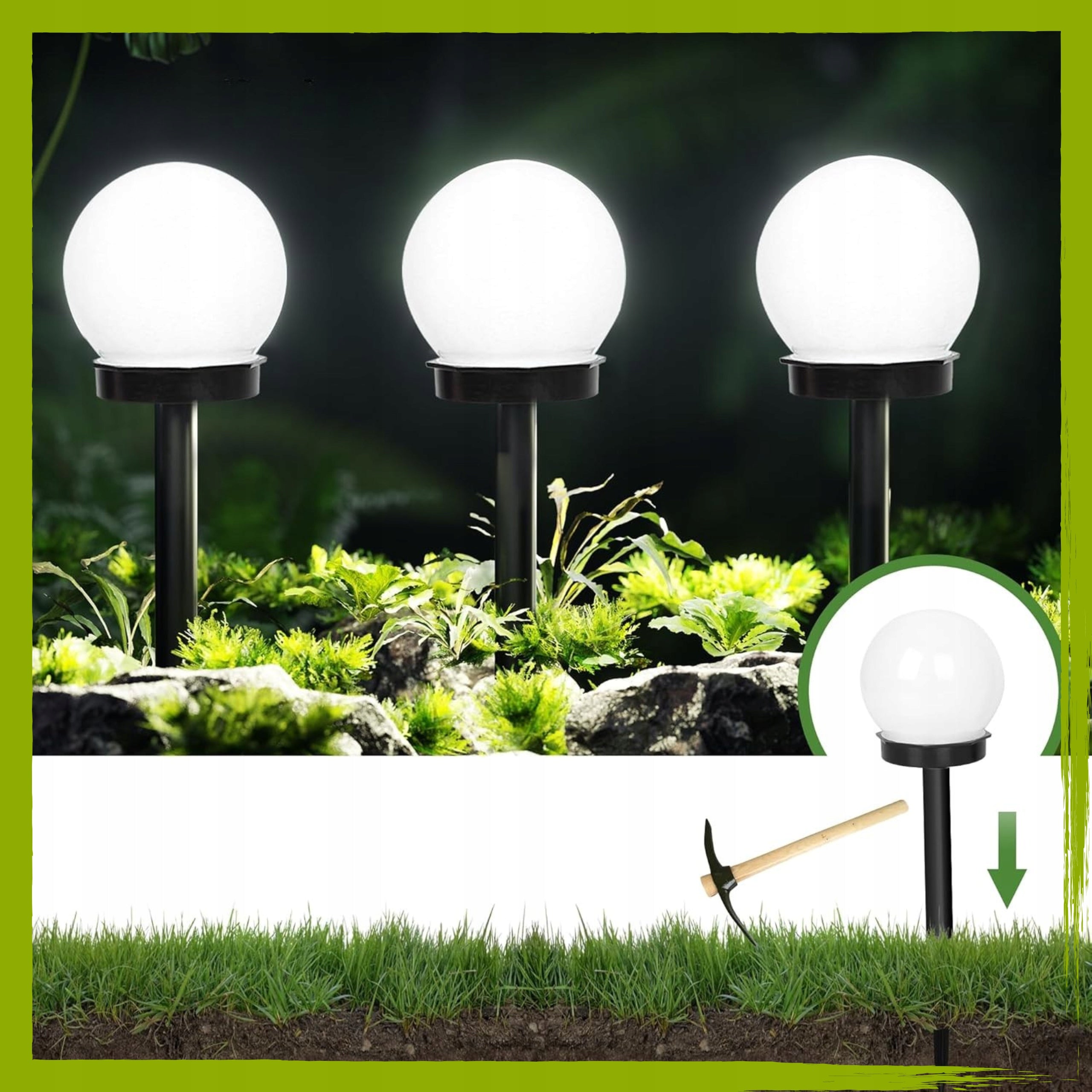 12x Solar Ball LED Garden Lamp WHITE Punched Decorative Balls Garden Lights Spike length 12 cm
