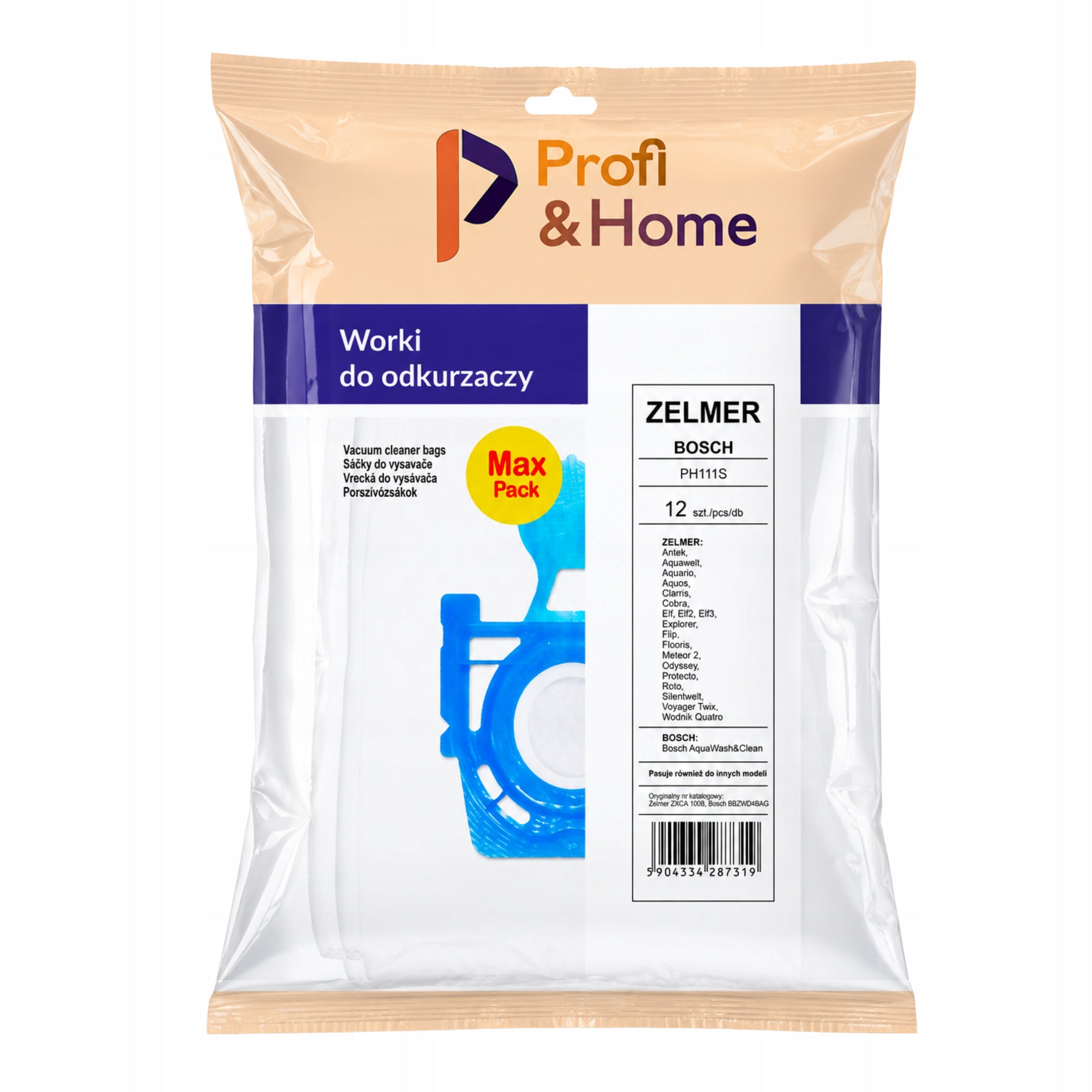 12x ZELMER ODYSSEY VACUUM CLEANER BAGS 450 1700W + HEPA FILTER ZELMER+SCENT Packaging status original