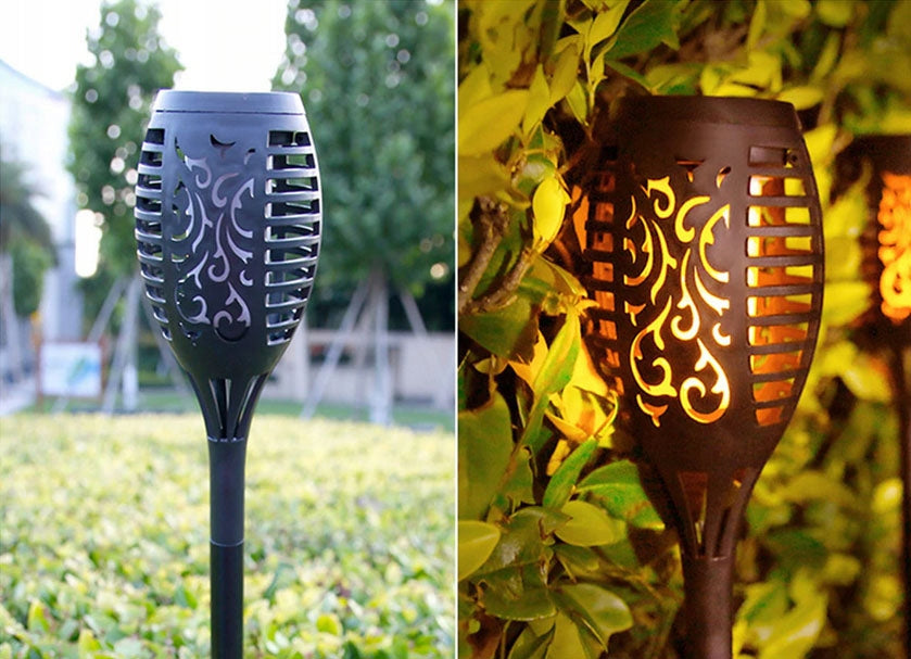 12xSolar Garden Lamp LED Torch Light Post Punched Decorative 12LED Color black
