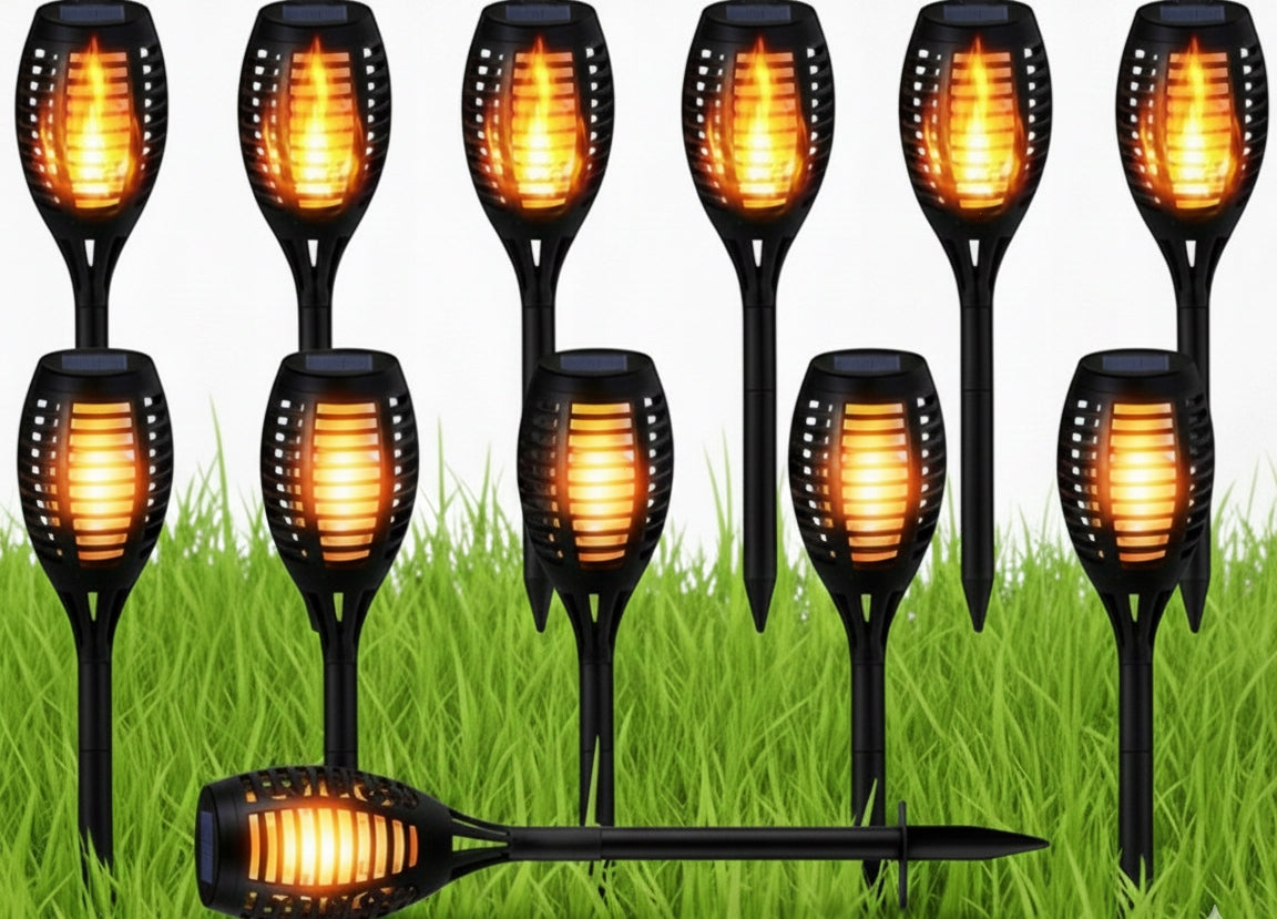 12xSolar Garden Lamp LED Torch Light Post Punched Decorative 12LED Packaging status original