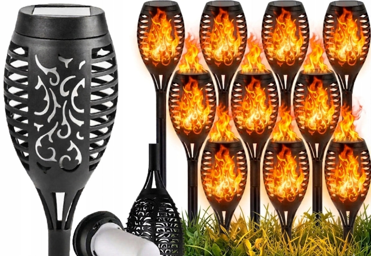 12xSolar Garden Lamp LED Torch Light Post Punched Decorative 12LED